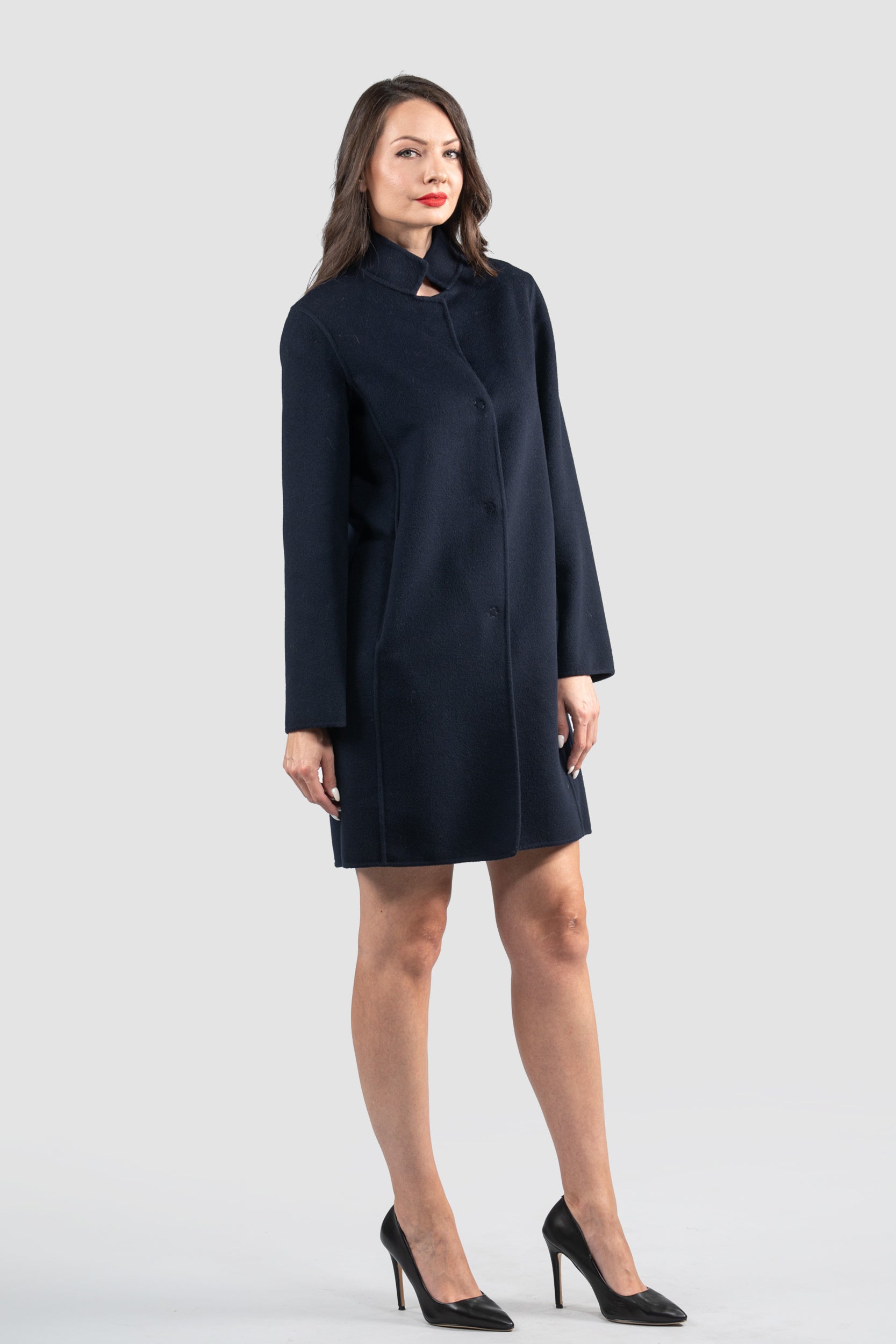 Blue Black Cashmere Half Coat