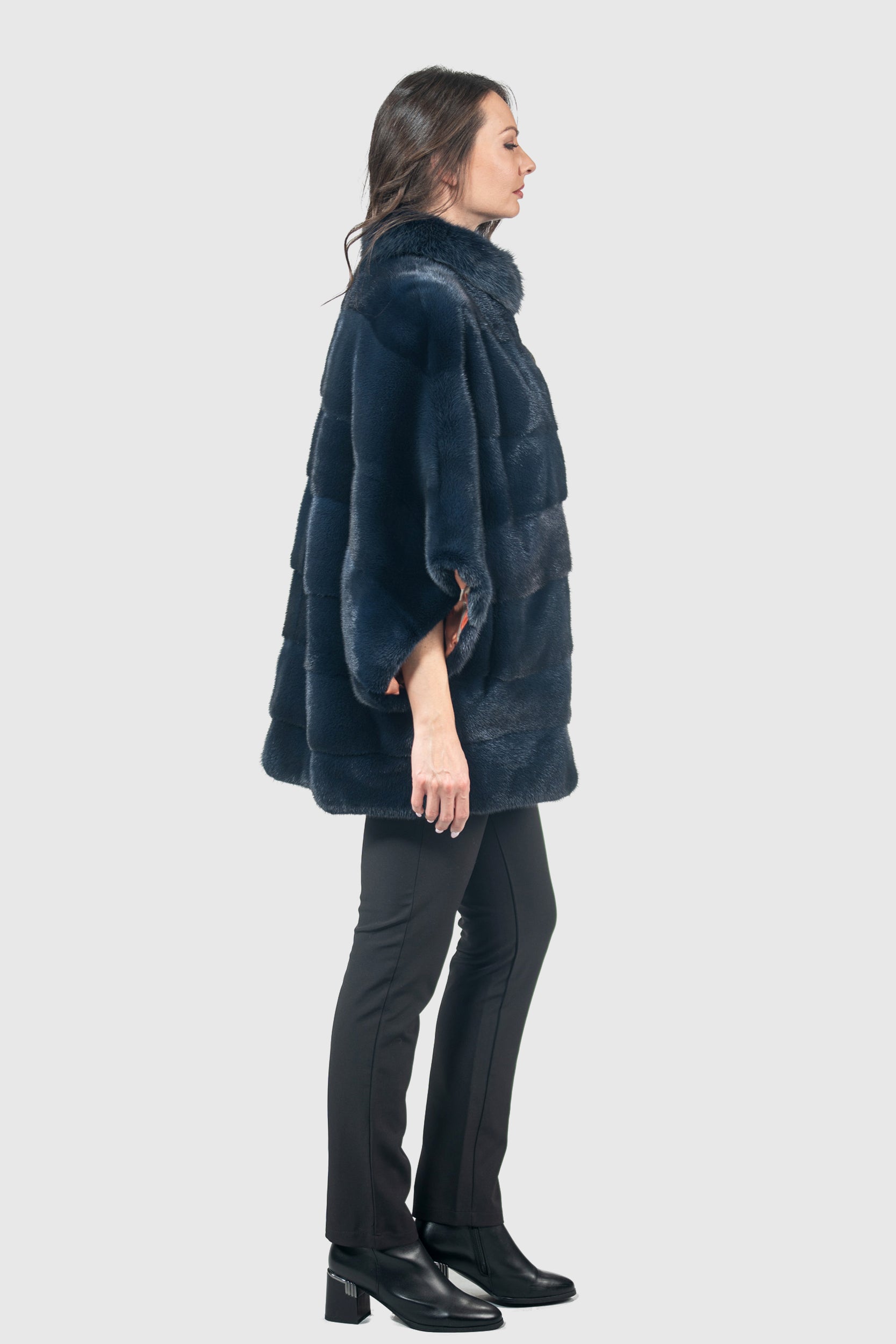 Blue Black Mink Cape with Russian Sable Stand Collar