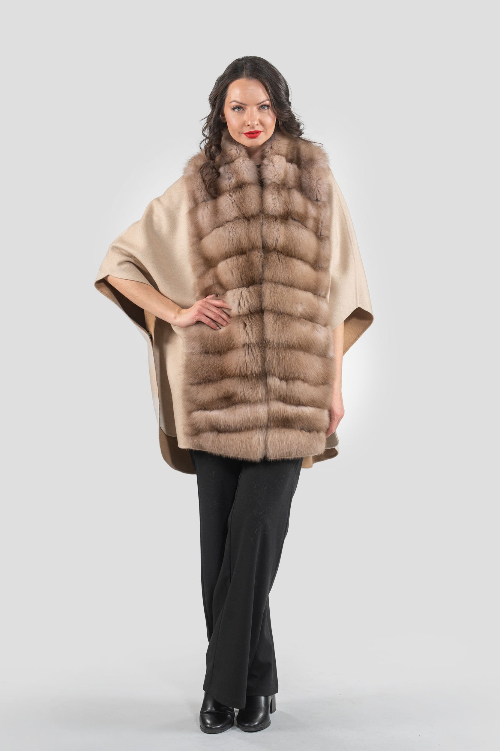 Ecru Beige Cashmere Cape with Baumarten Trim