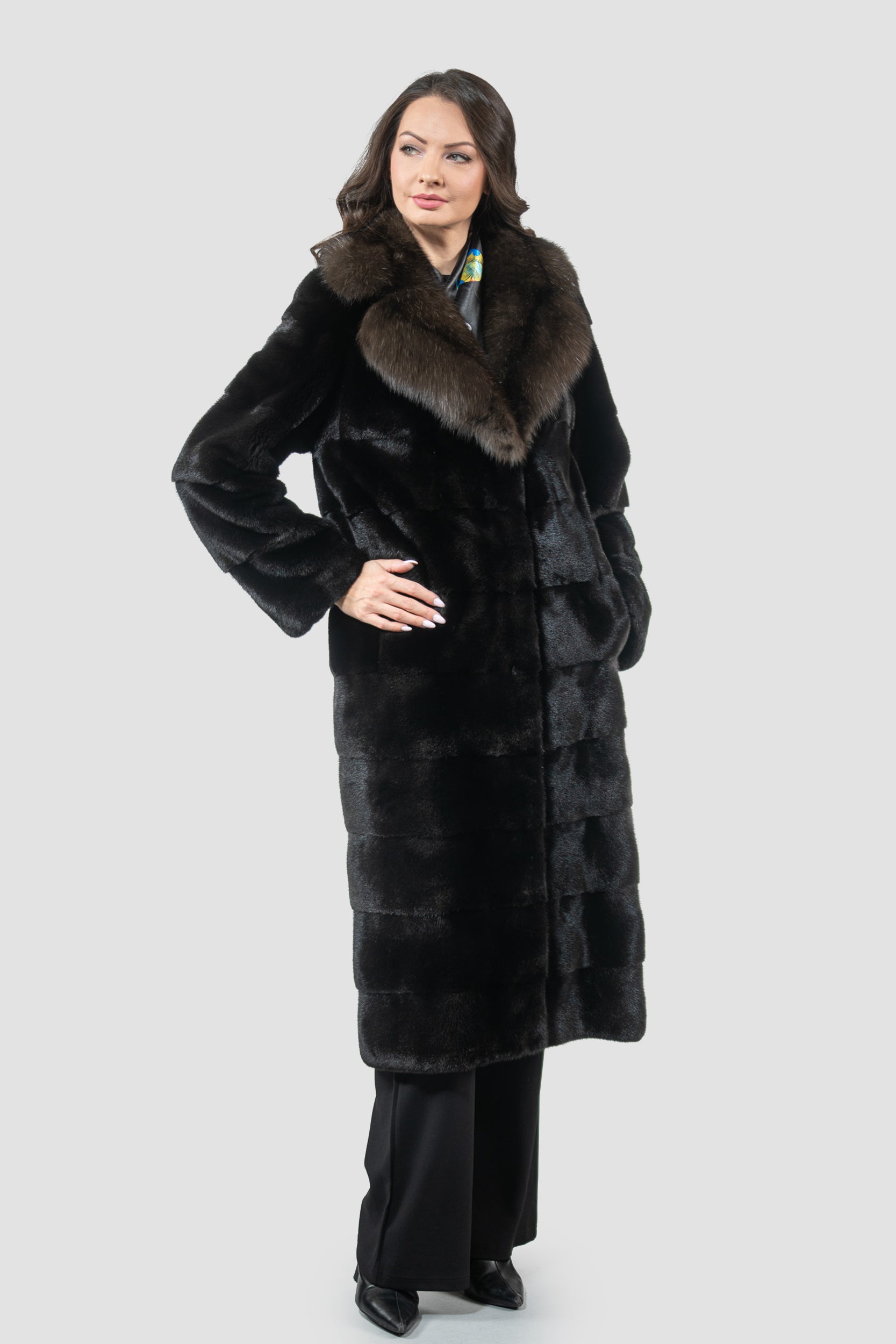 Blackglama Mink Half Coat With Russian Sable Notch Collar