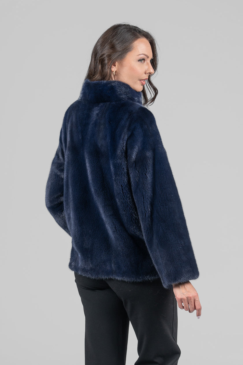 Purple Mink Fur Jacket with Stand Collar