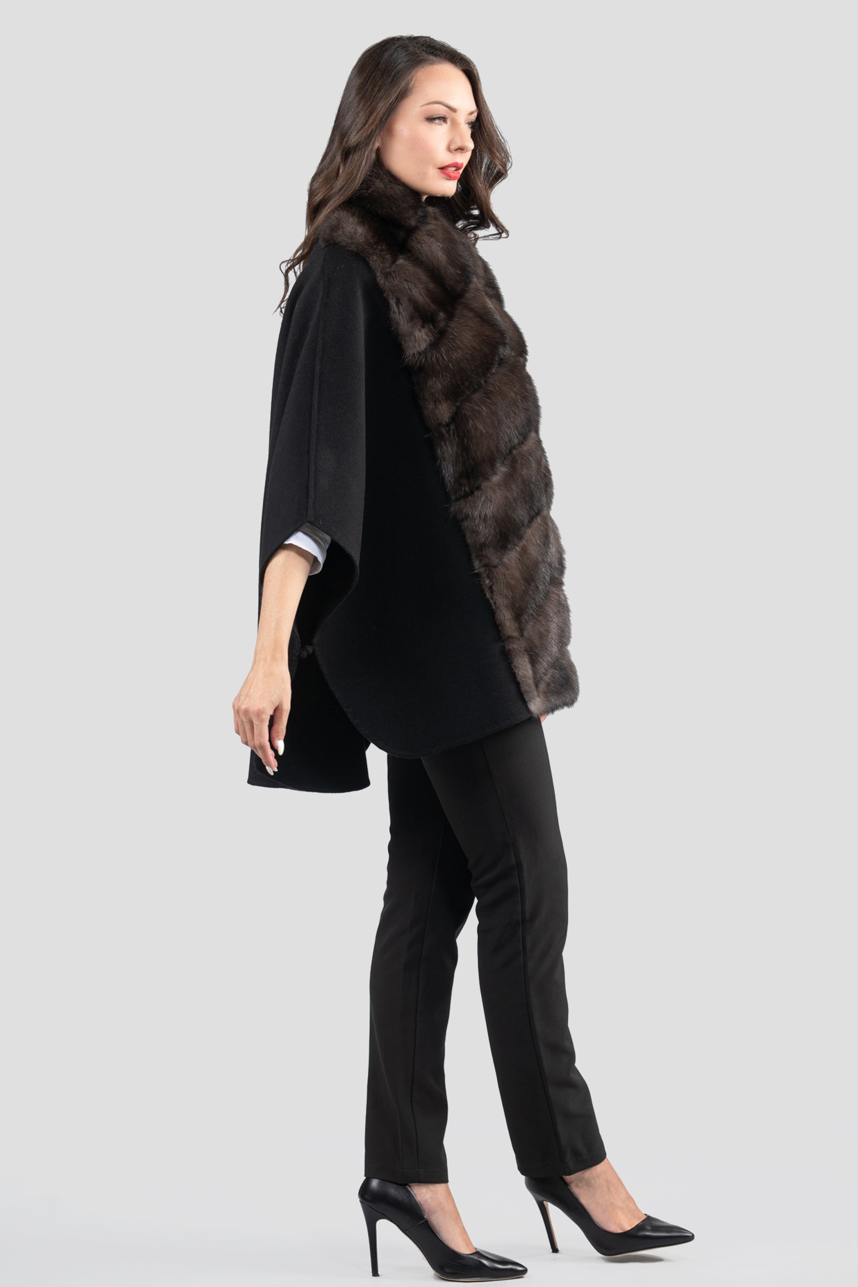 Black Cashmere Cape with Russian Sable Trim