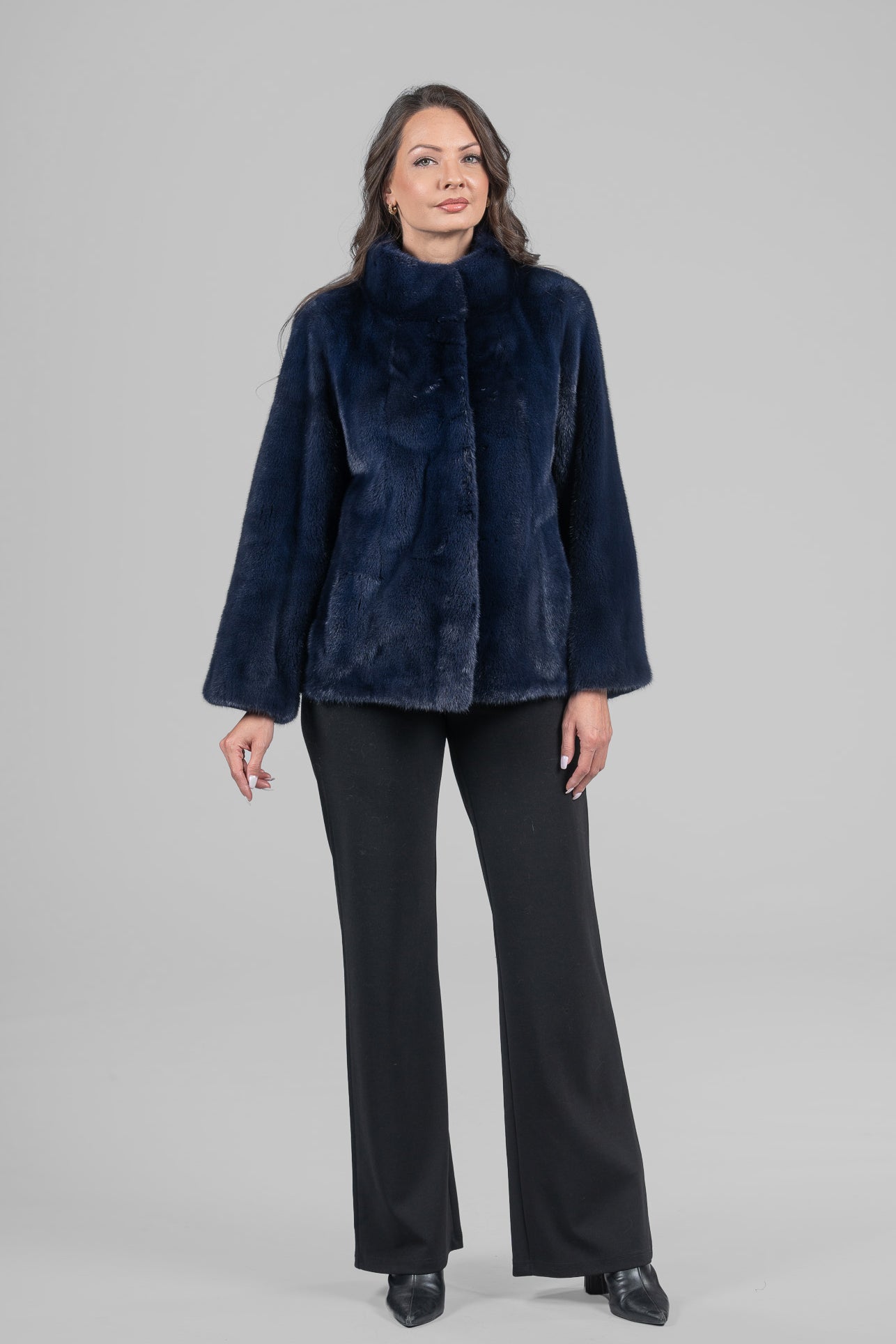 Purple Mink Fur Jacket with Stand Collar