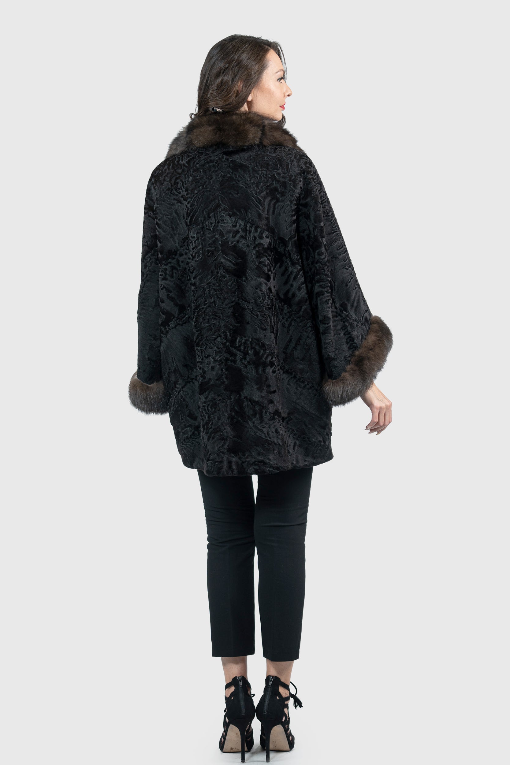 Black Swakara Cape with Russian Sable Notch Collar