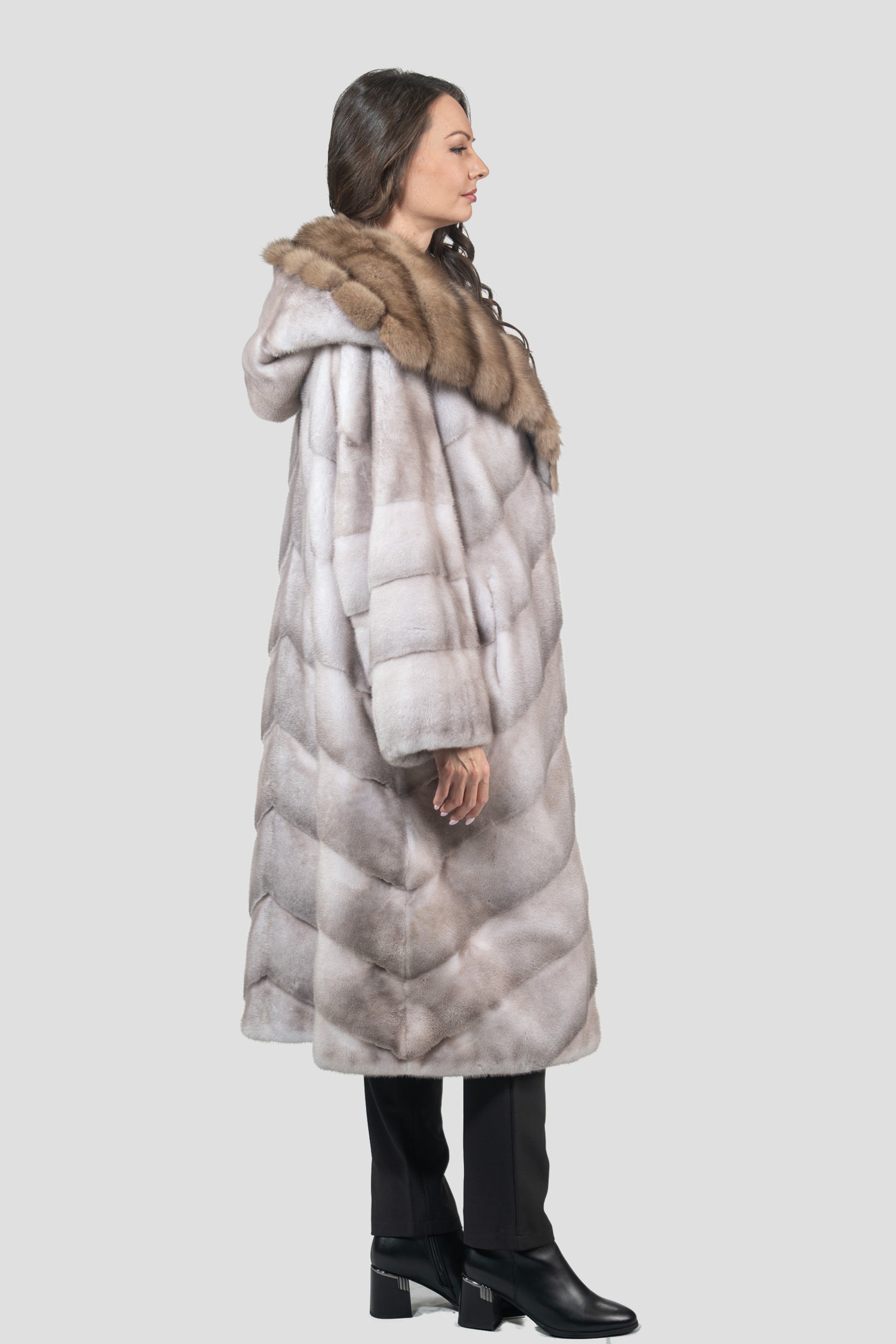 Silver Blue Mink Coat with Russian Sable Hood