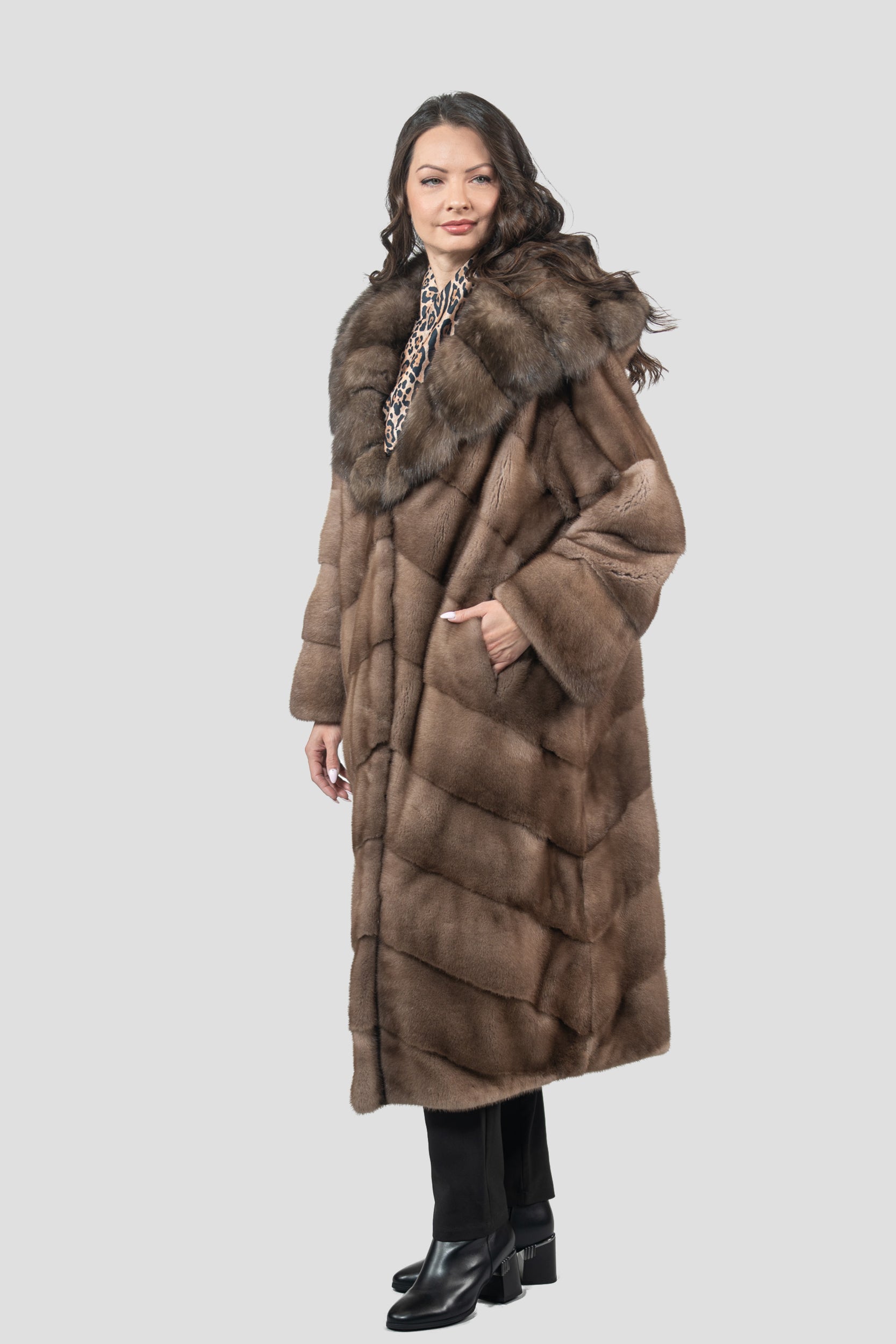 Pastel Mink Coat with Russian Sable Hood