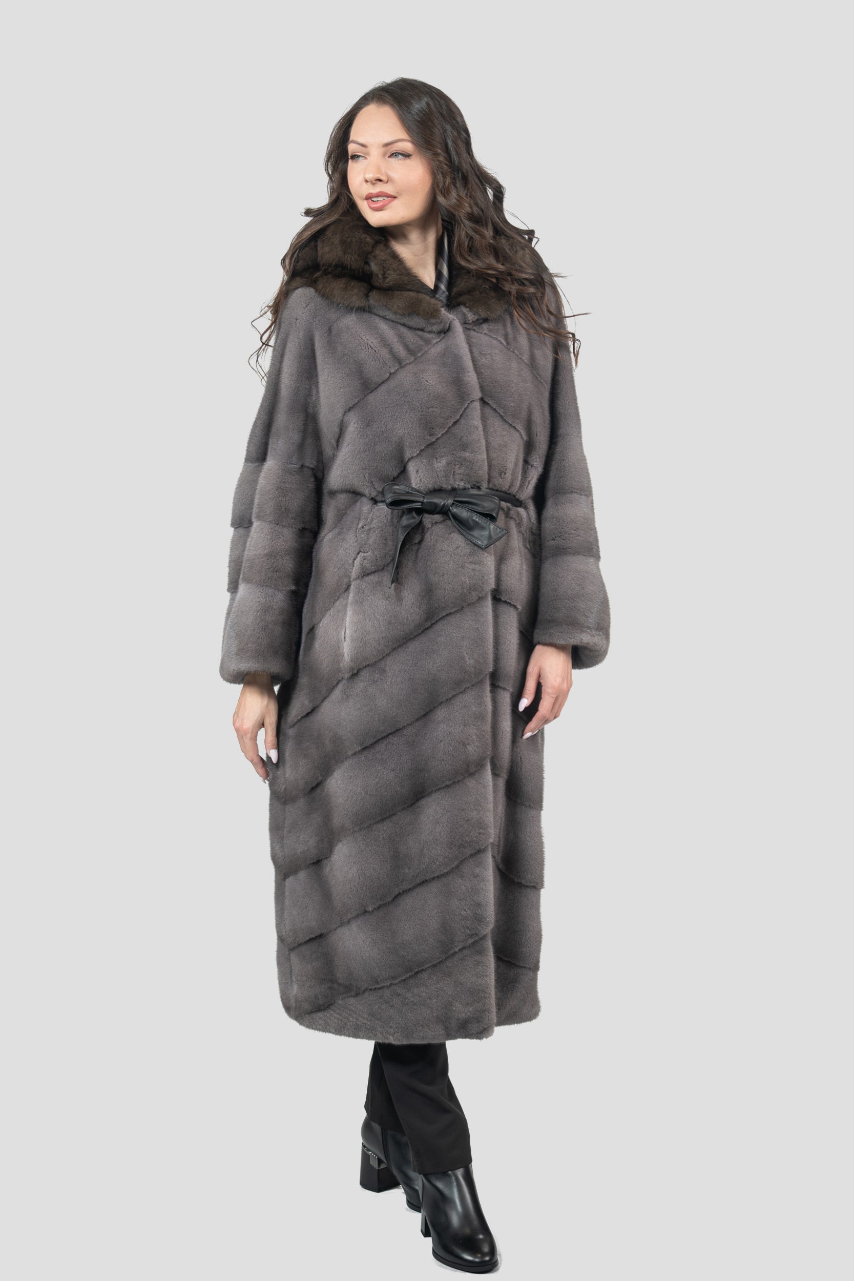 Grey Moon Mink Coat with Russian Sable Hood