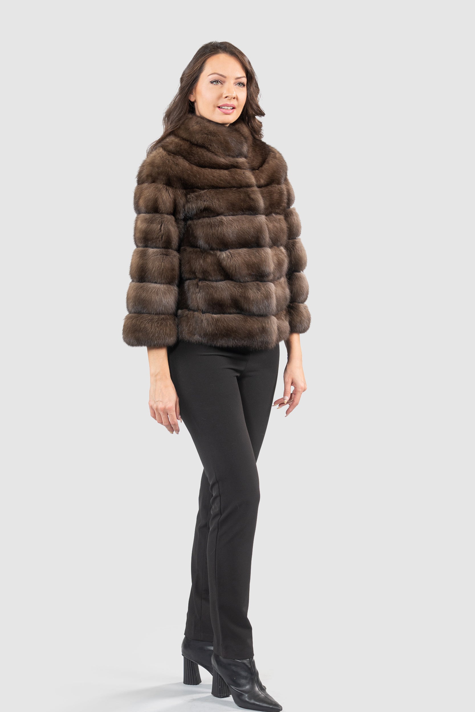 Dark Russian Sable Jacket with Stand Collar