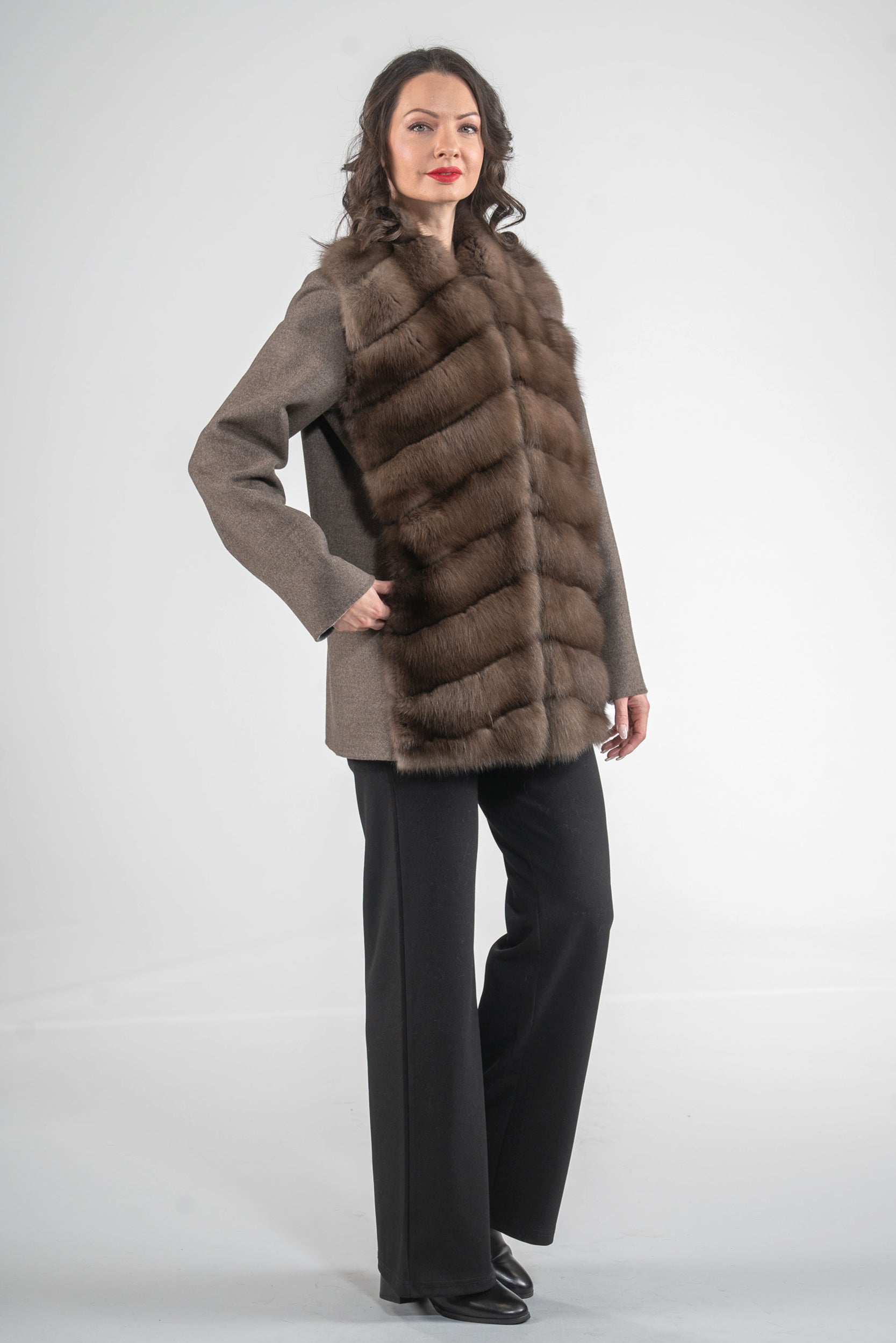 Brown Grey Cashmere Jacket with Baumarten Trim