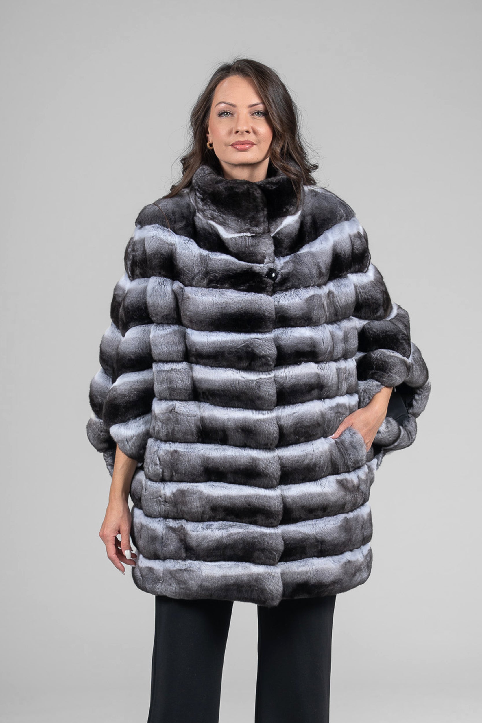 Natural Chinchilla Cape with Stand Collar