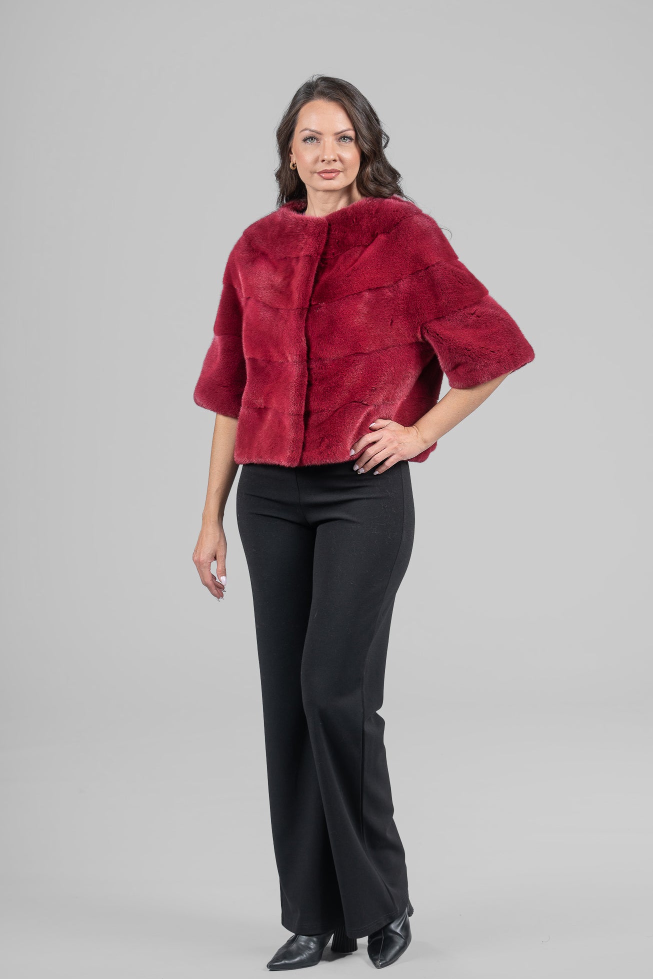 Cropped Red Mink Fur Jacket