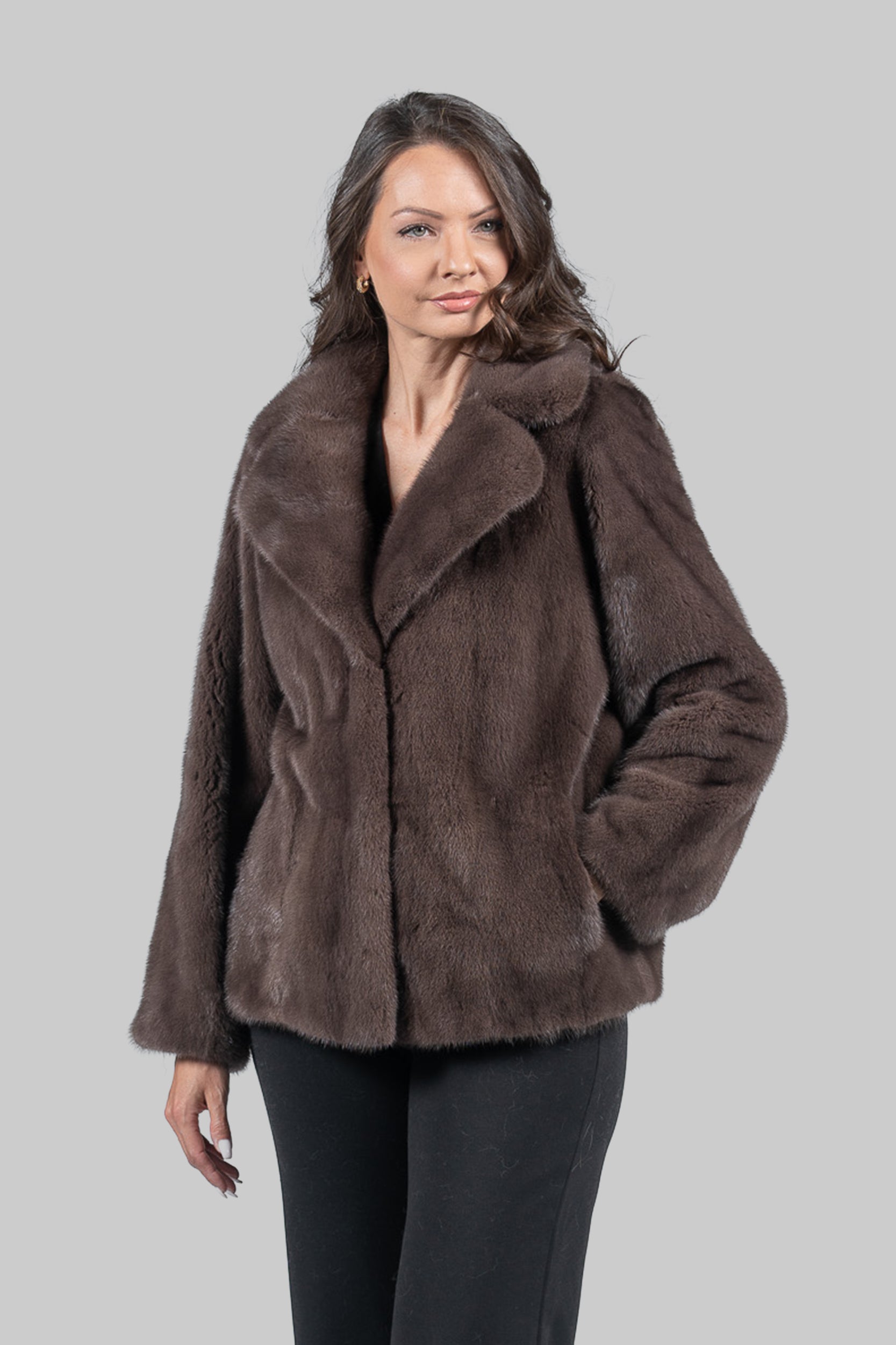 Wood Mink Fur Jacket with Notch Collar