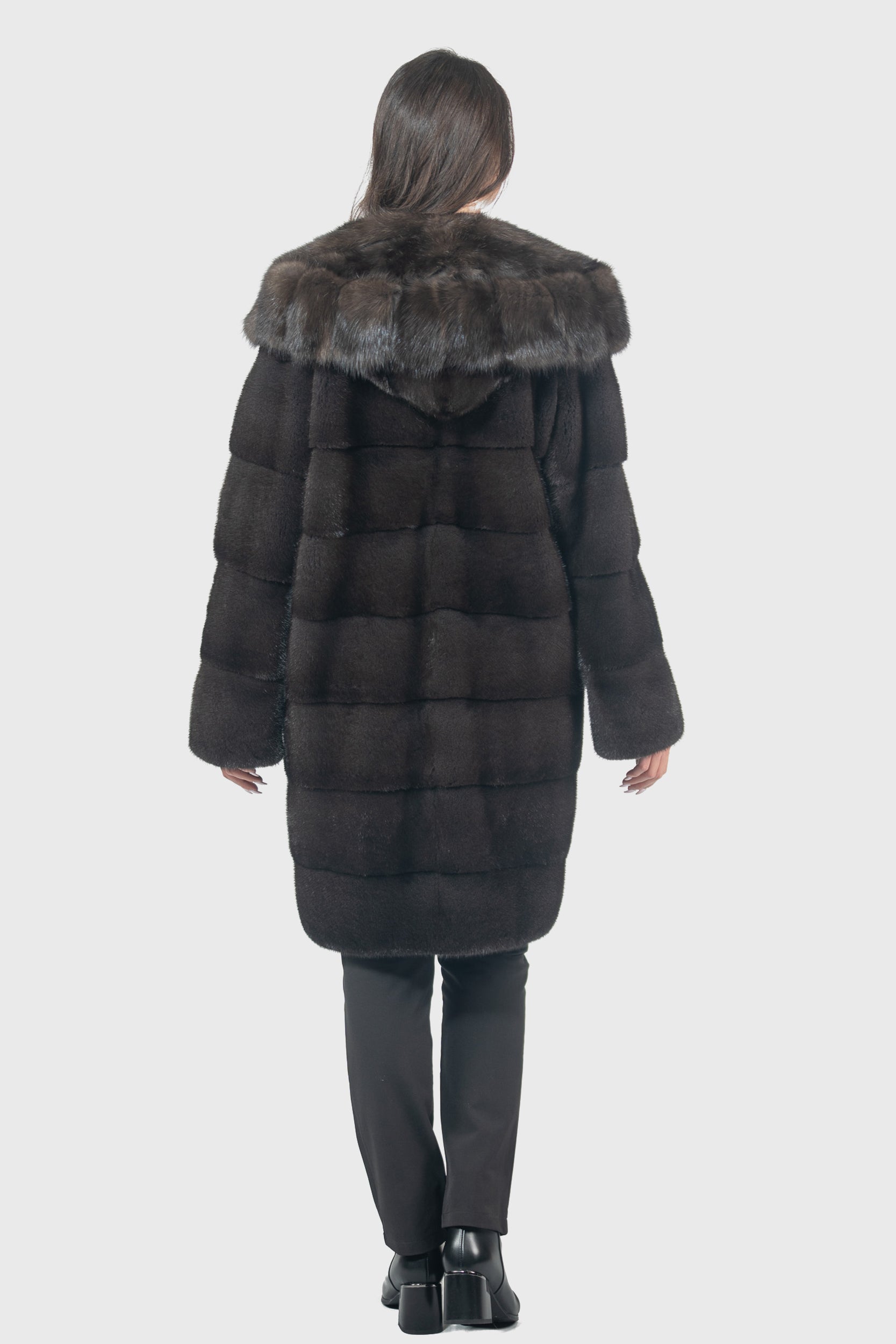 Grigio Mink Half Coat with Russian Sable Hood