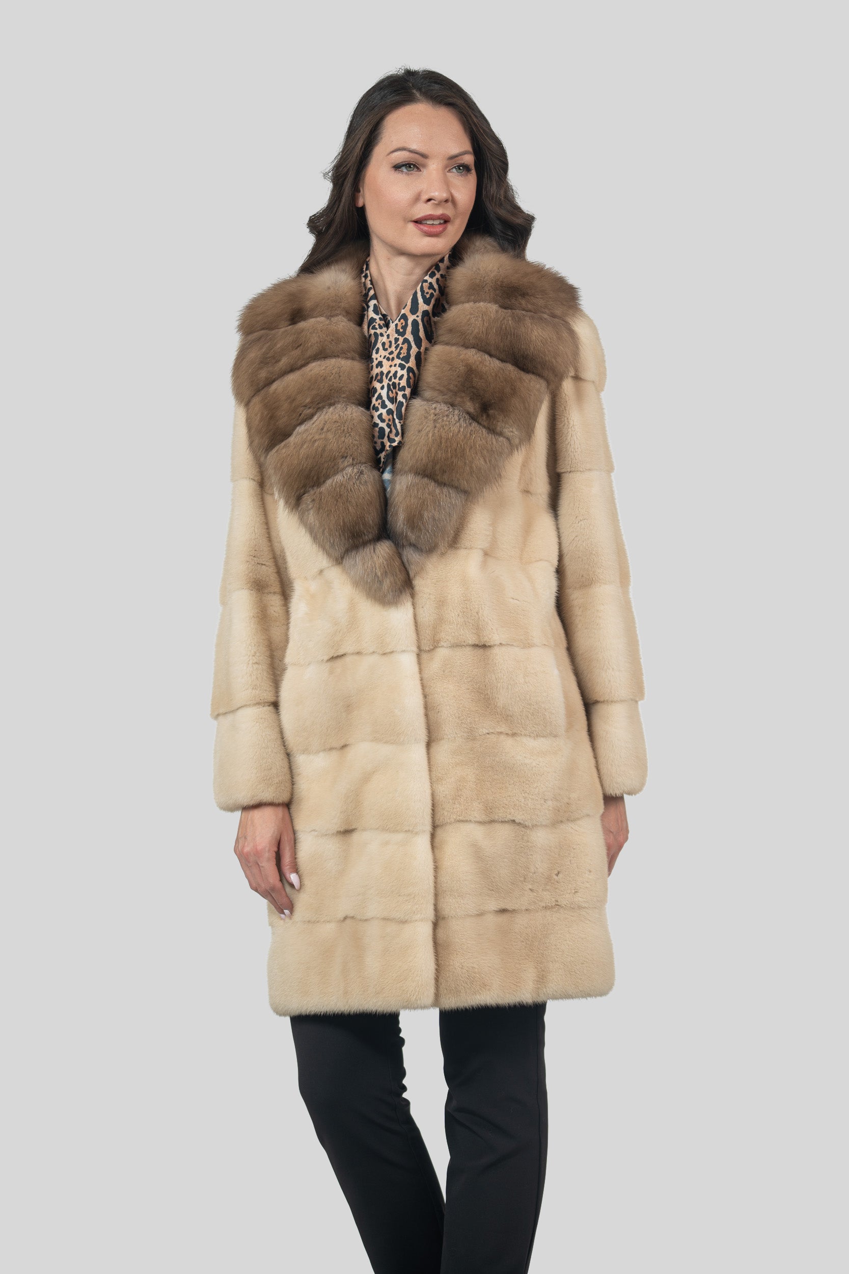 Palomino Mink Half Coat With Russian Sable Shawl Collar