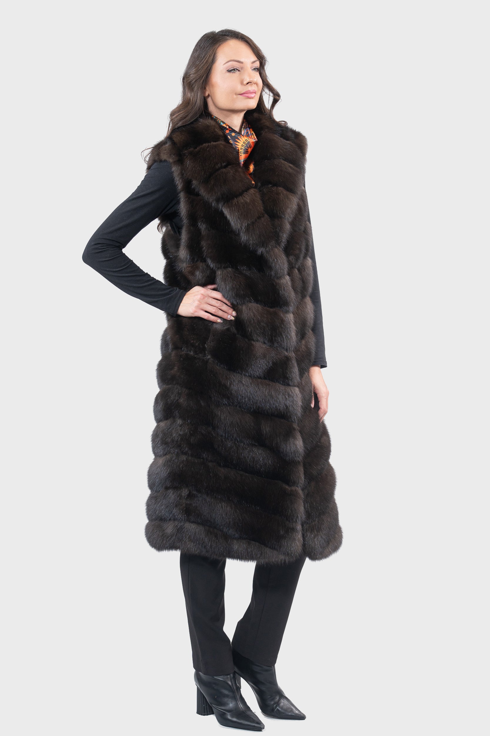 Reversible Dark Russian Sable Vest with Notch Collar