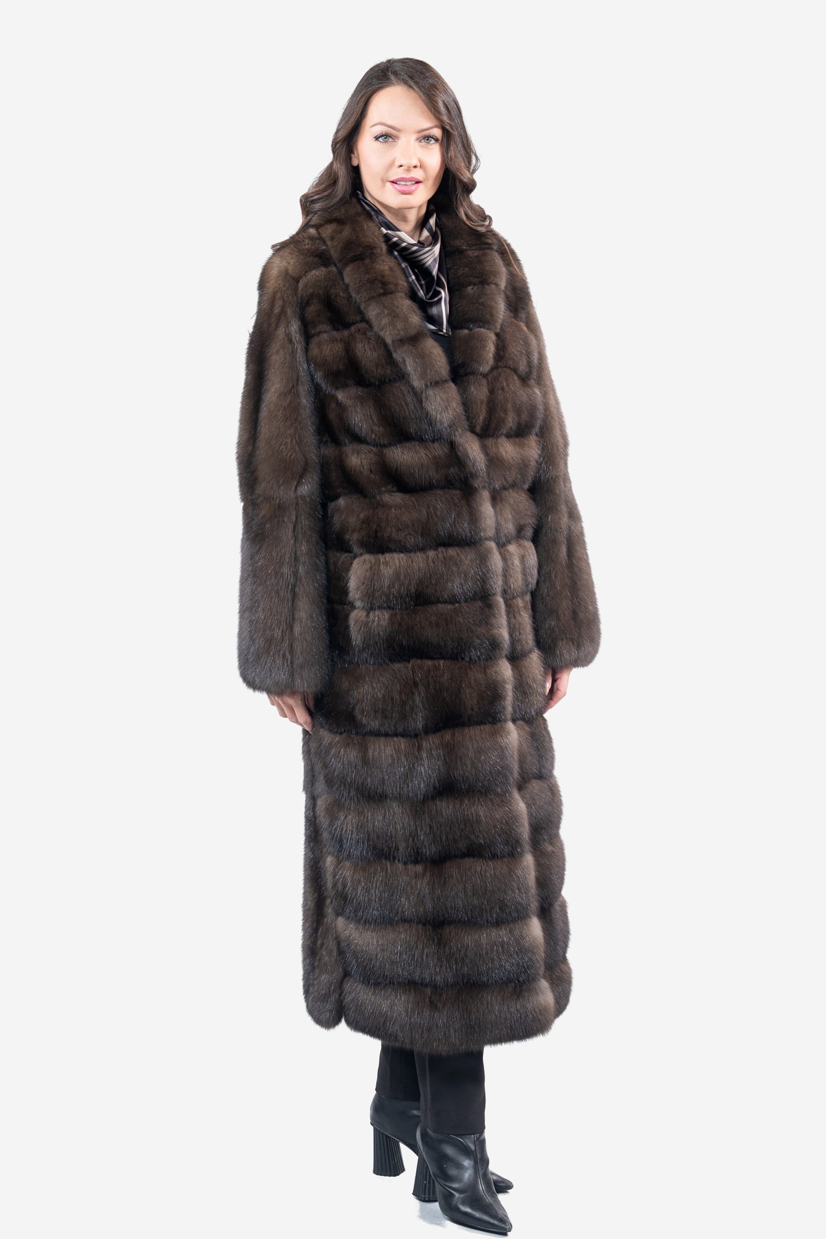 Dark Russian Sable Coat with Shawl Collar and Let Out Back