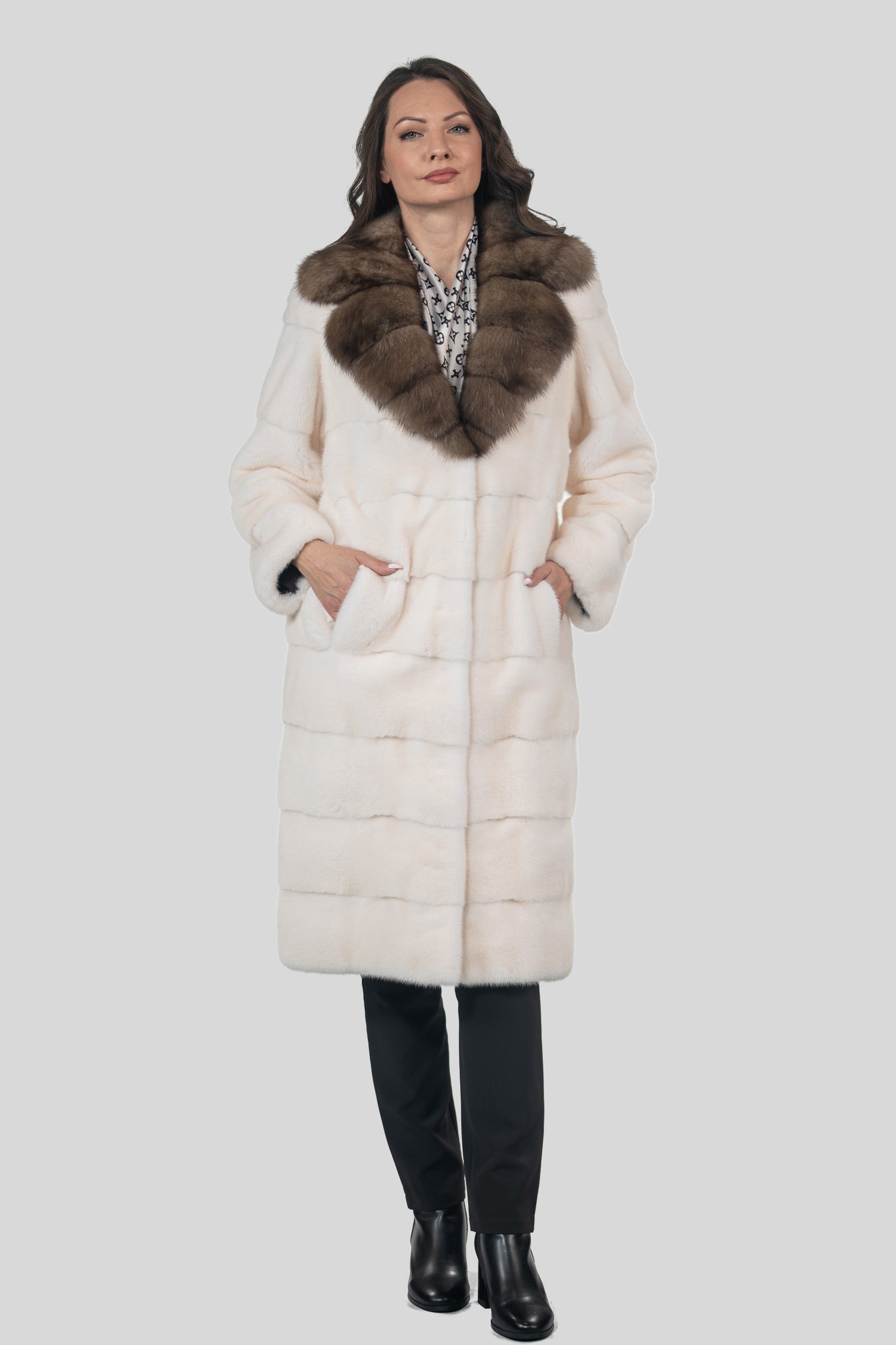 Pearl Mink Half Coat with Russian Sable Notch Collar