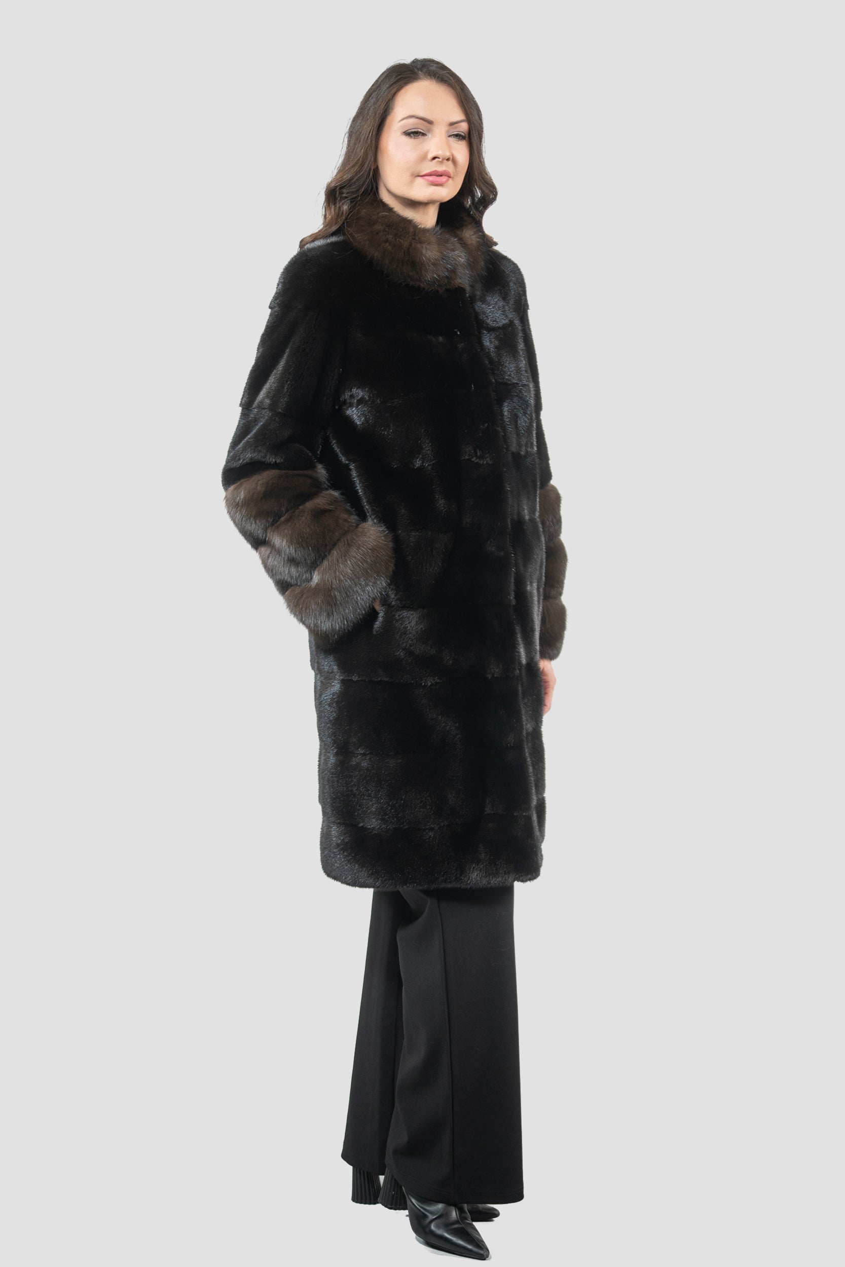 Blackglama Mink Half Coat with Russian Sable Stand Collar