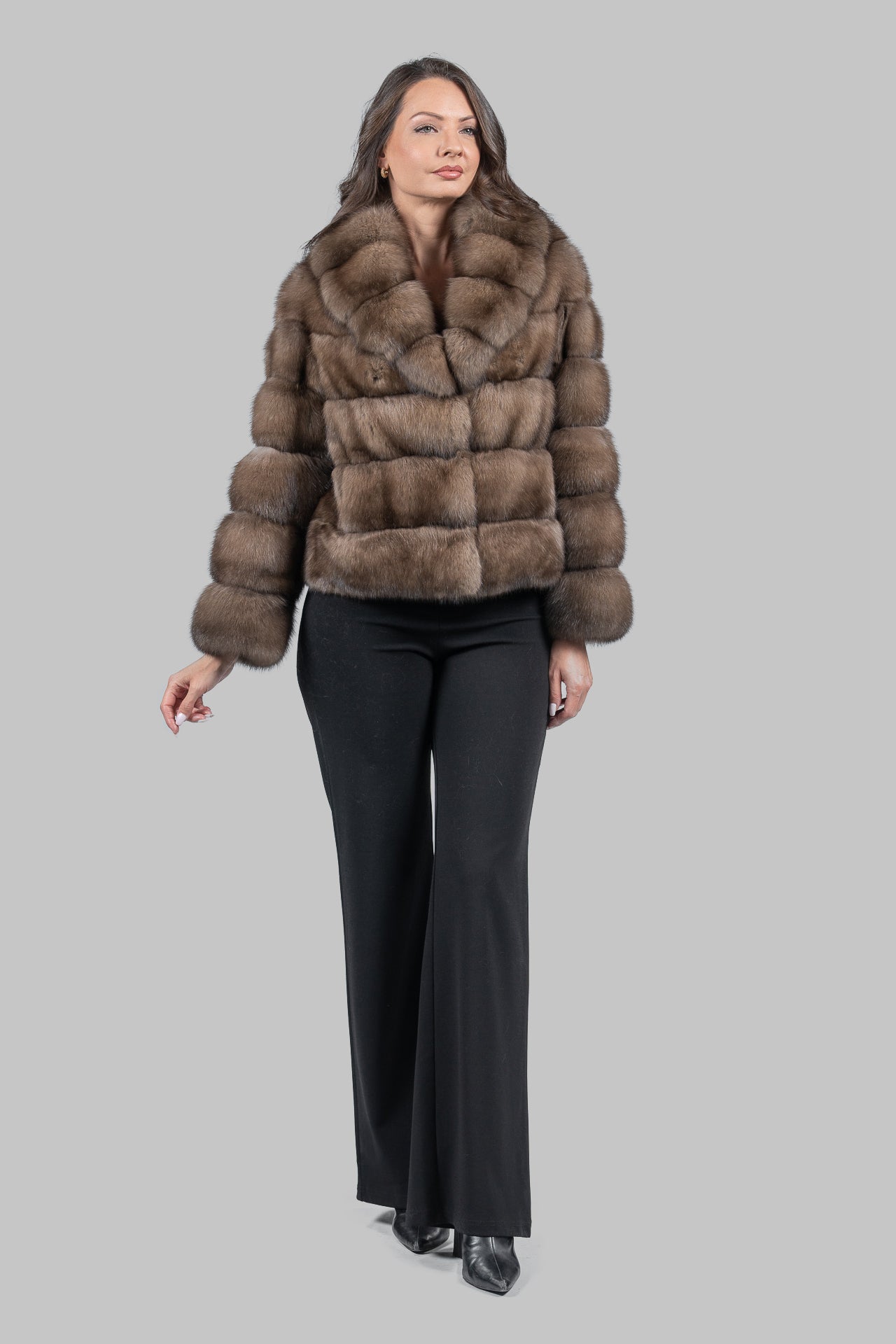 Graphite Russian Sable Jacket with Shawl Collar