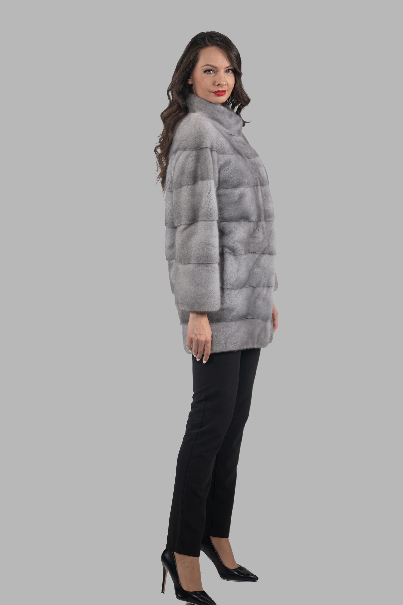 Sapphire Mink Half Coat with Stand Collar