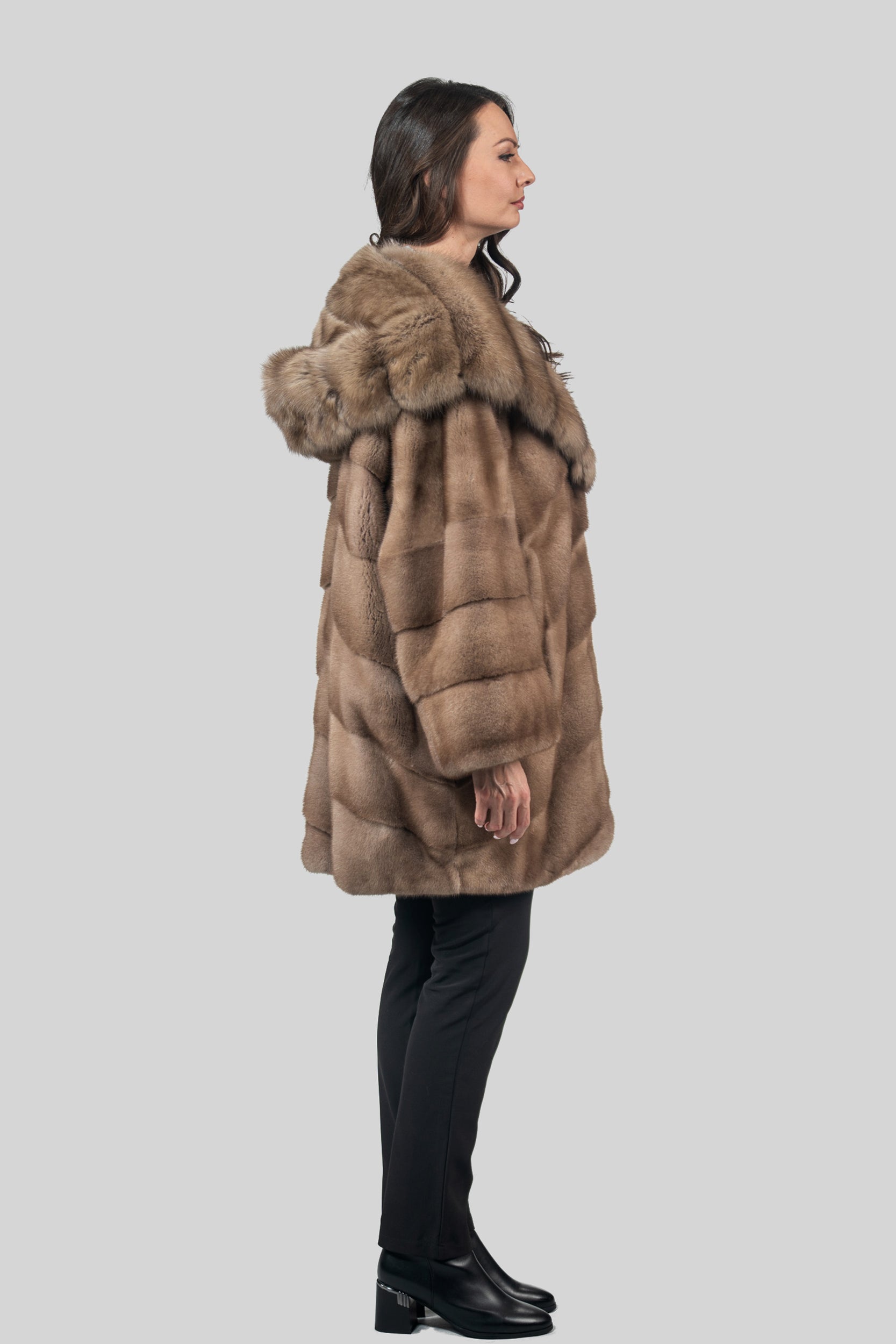 Pastel Mink Half Coat with Russian Sable Hood
