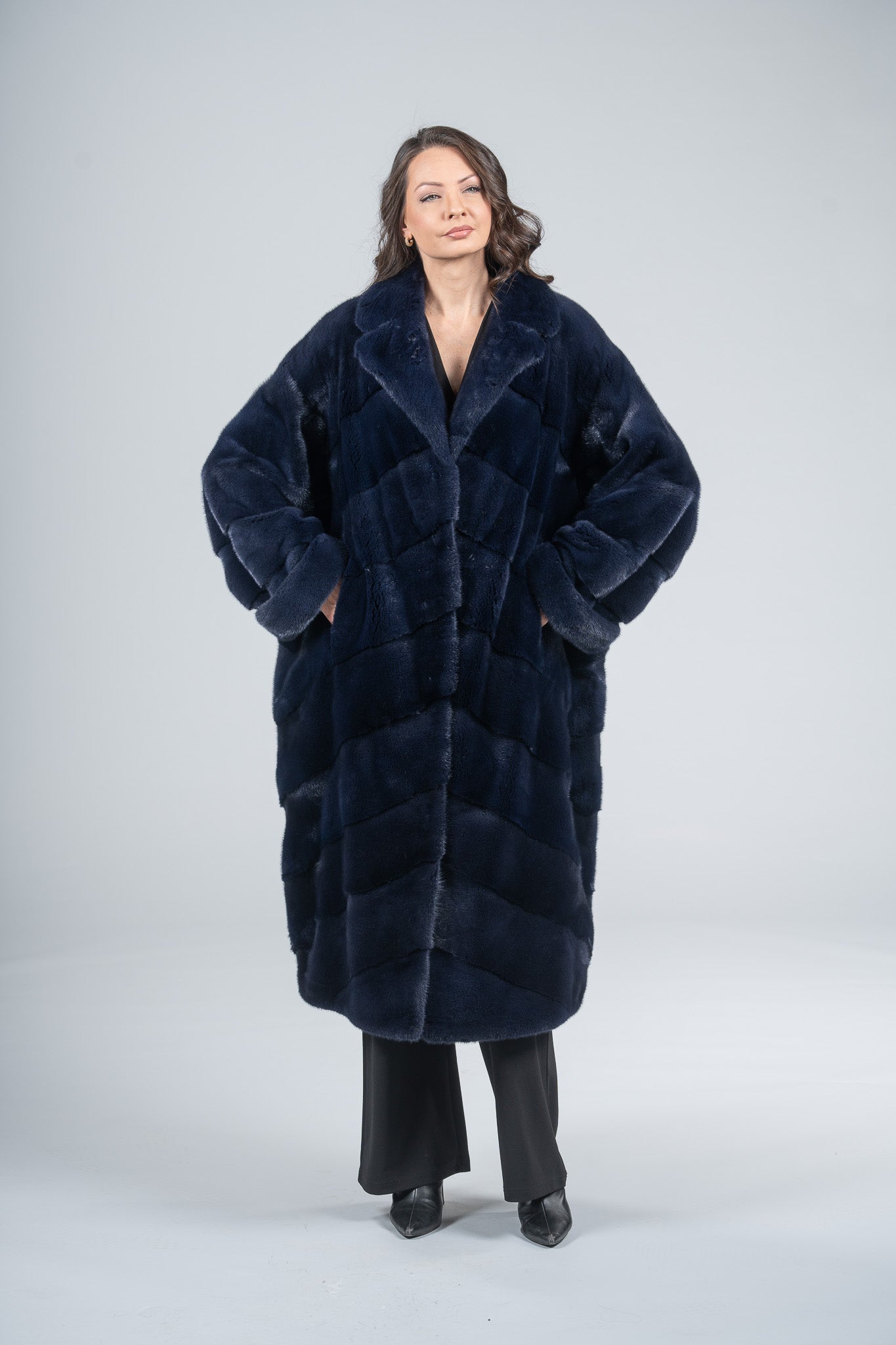 Purple Mink Coat with Notch Collar