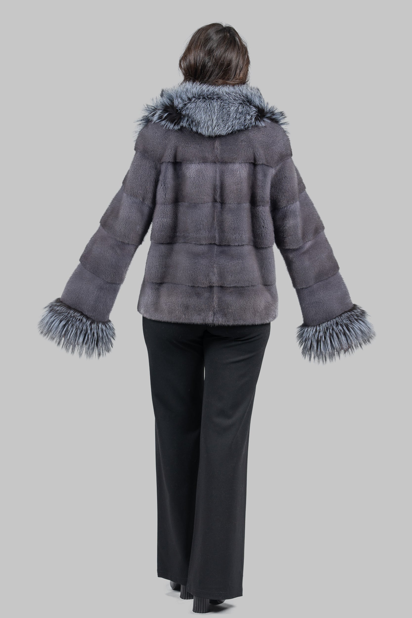 Grey Moon Mink Jacket with Fox Fur Trim