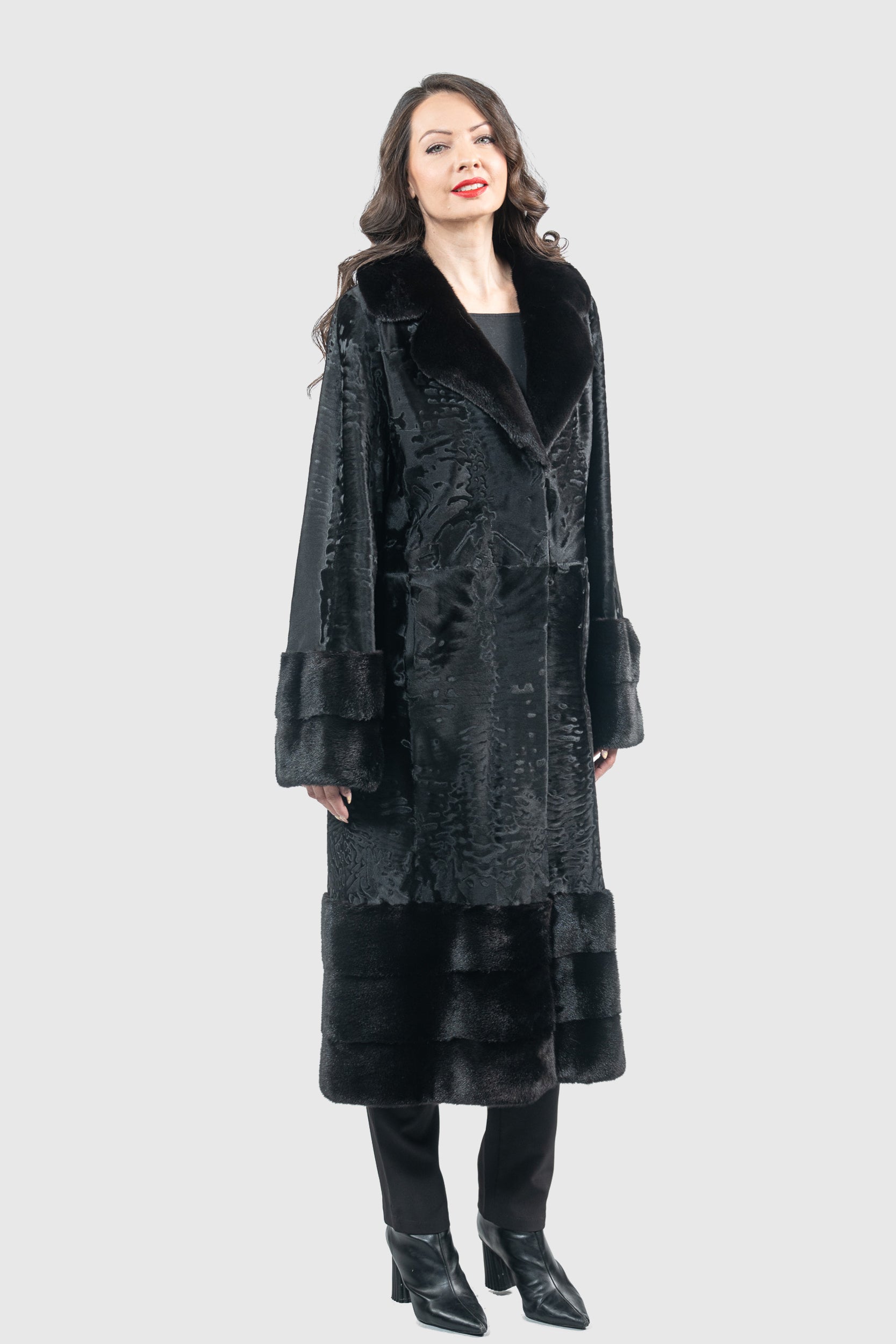 Black Swakara Coat with Mink Trim