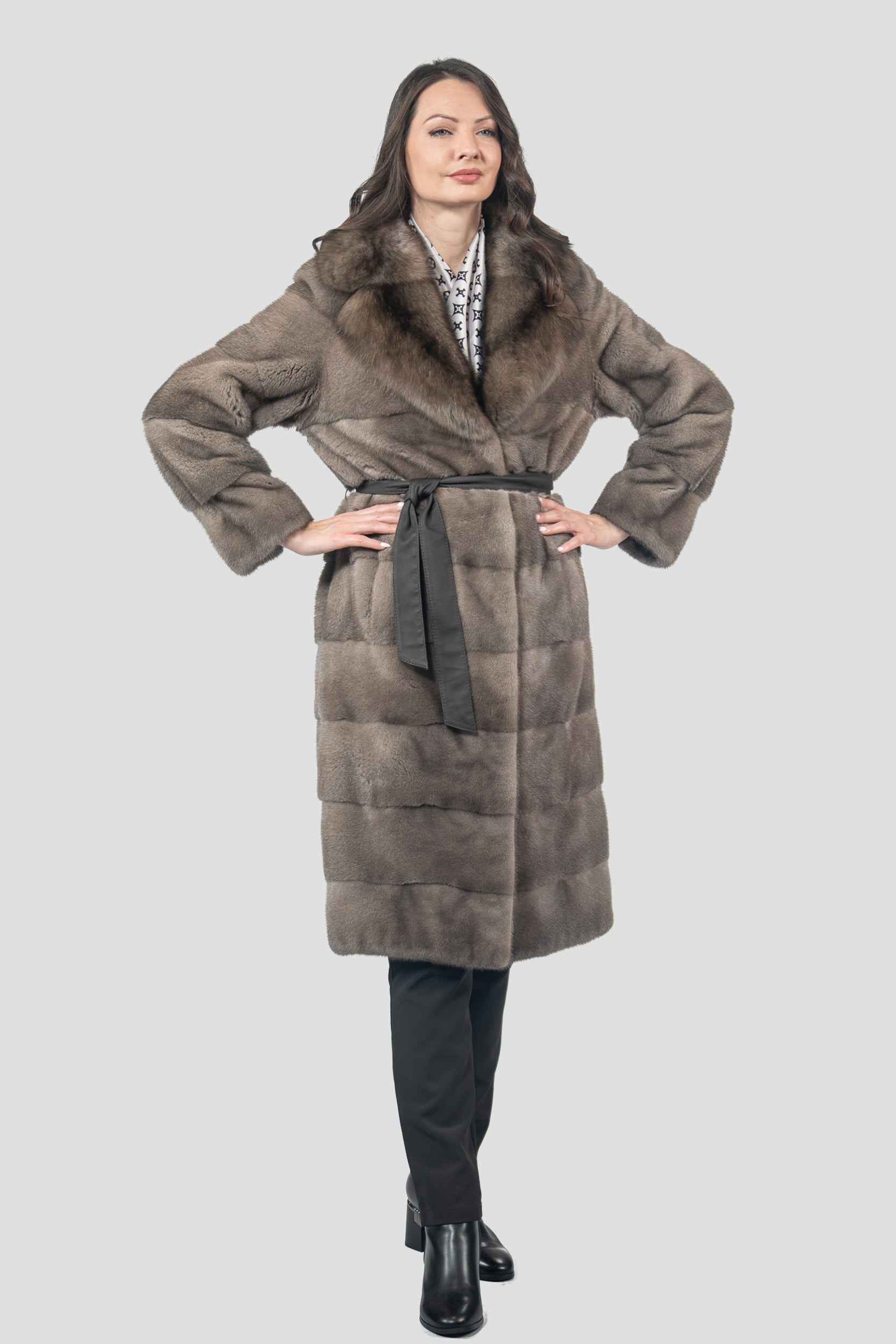 Silver Blue Mink Half Coat with Russian Sable Notch Collar
