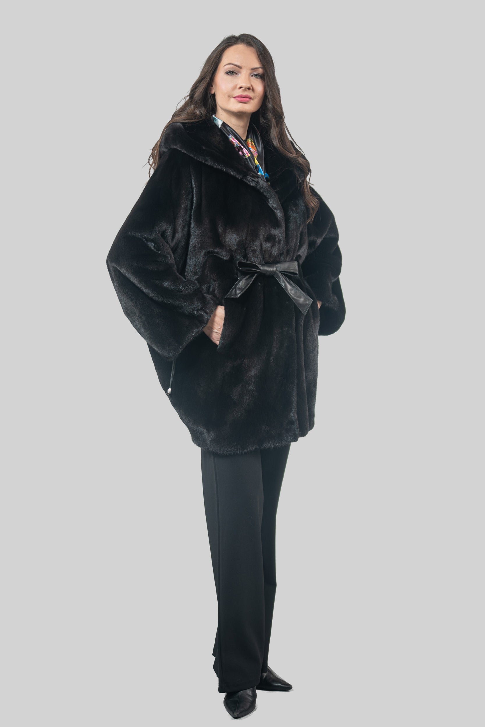 Blackglama Mink Hooded Let-Out Half Coat