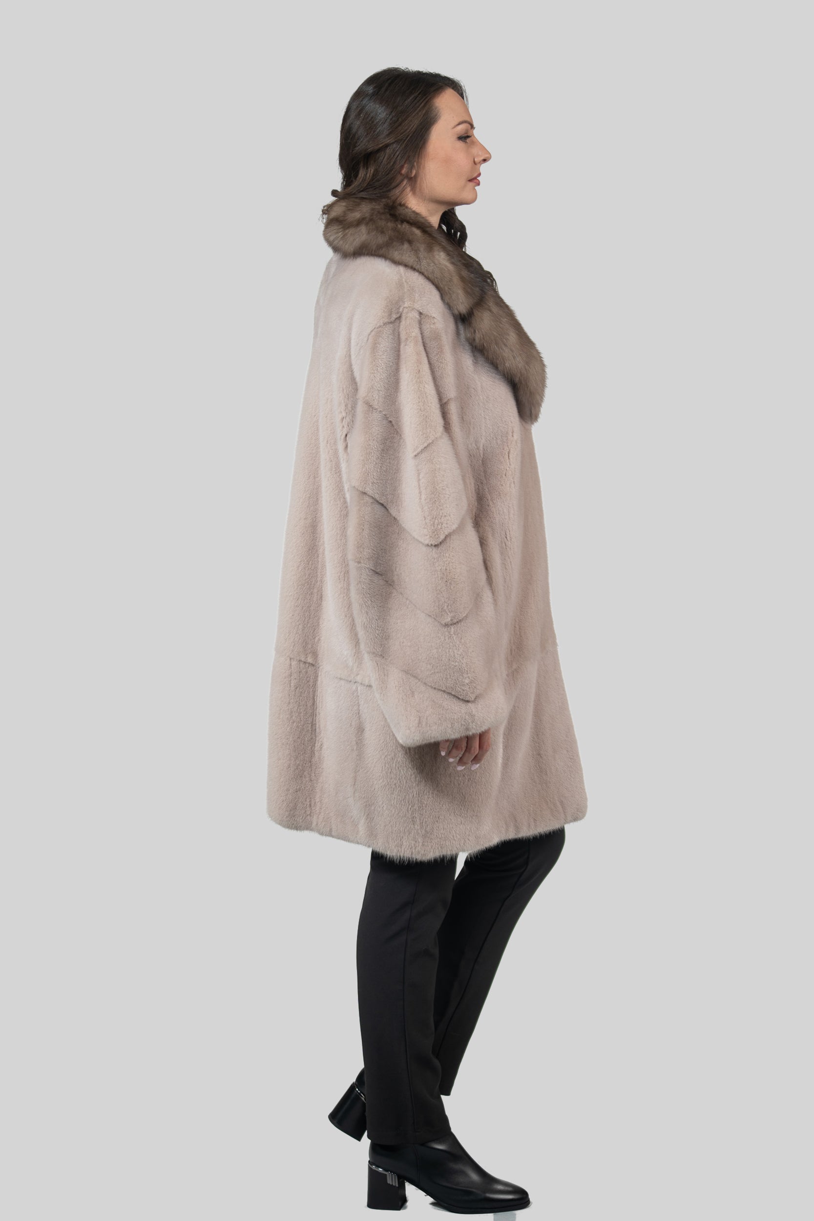 Tiramisu Mink Half Coat with Russian Sable-Trimmed Notch Collar