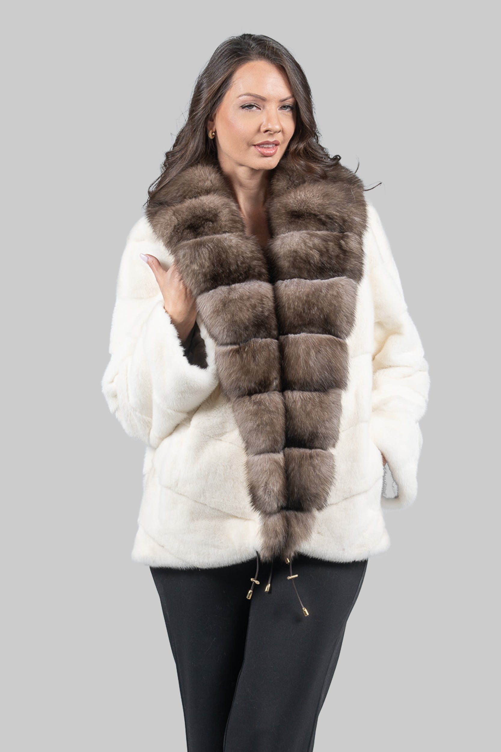 Pearl Mink Jacket with Extended Sable Shawl Collar