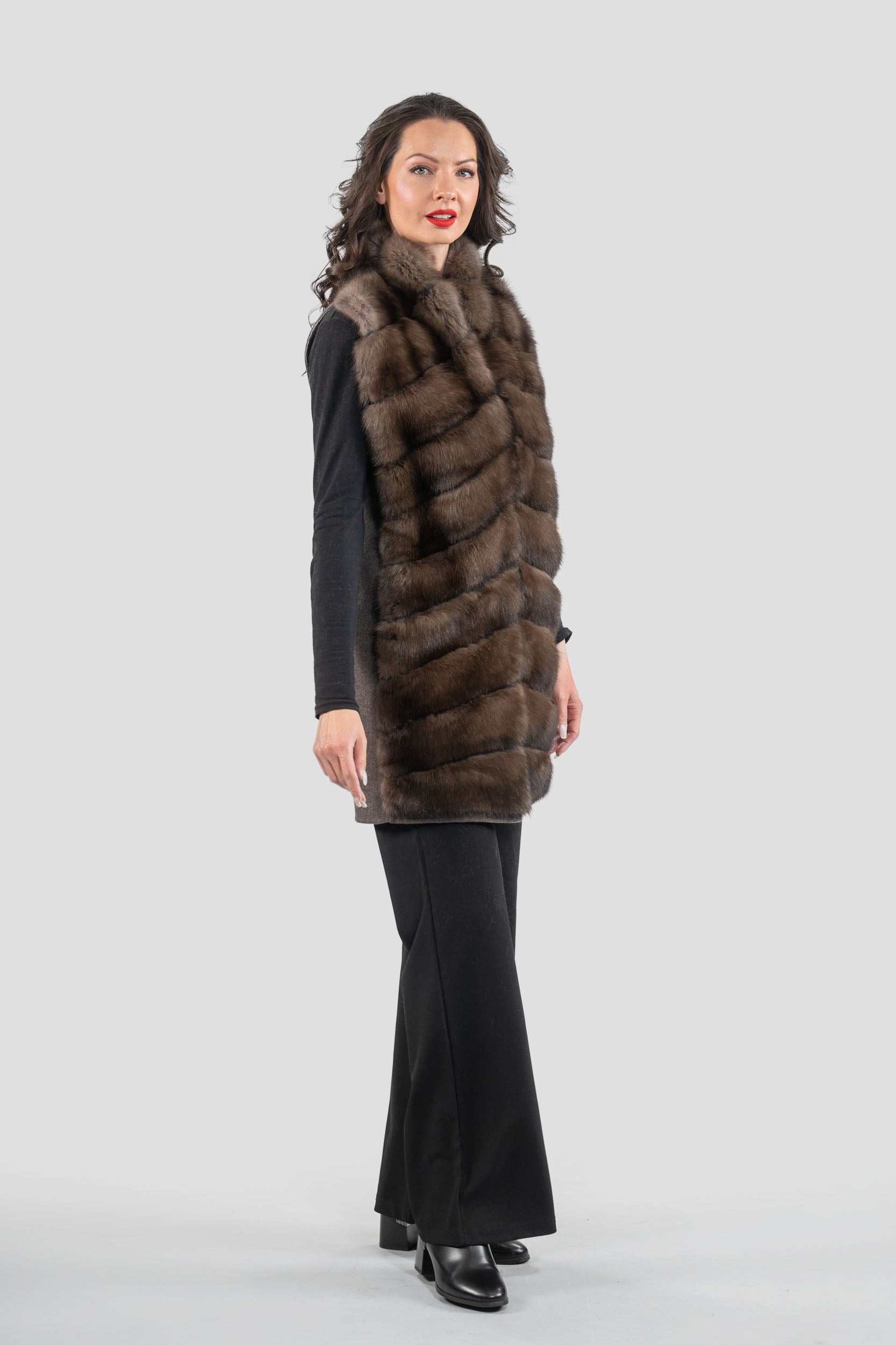 Brown Cashmere Vest with Russian Sable Trim