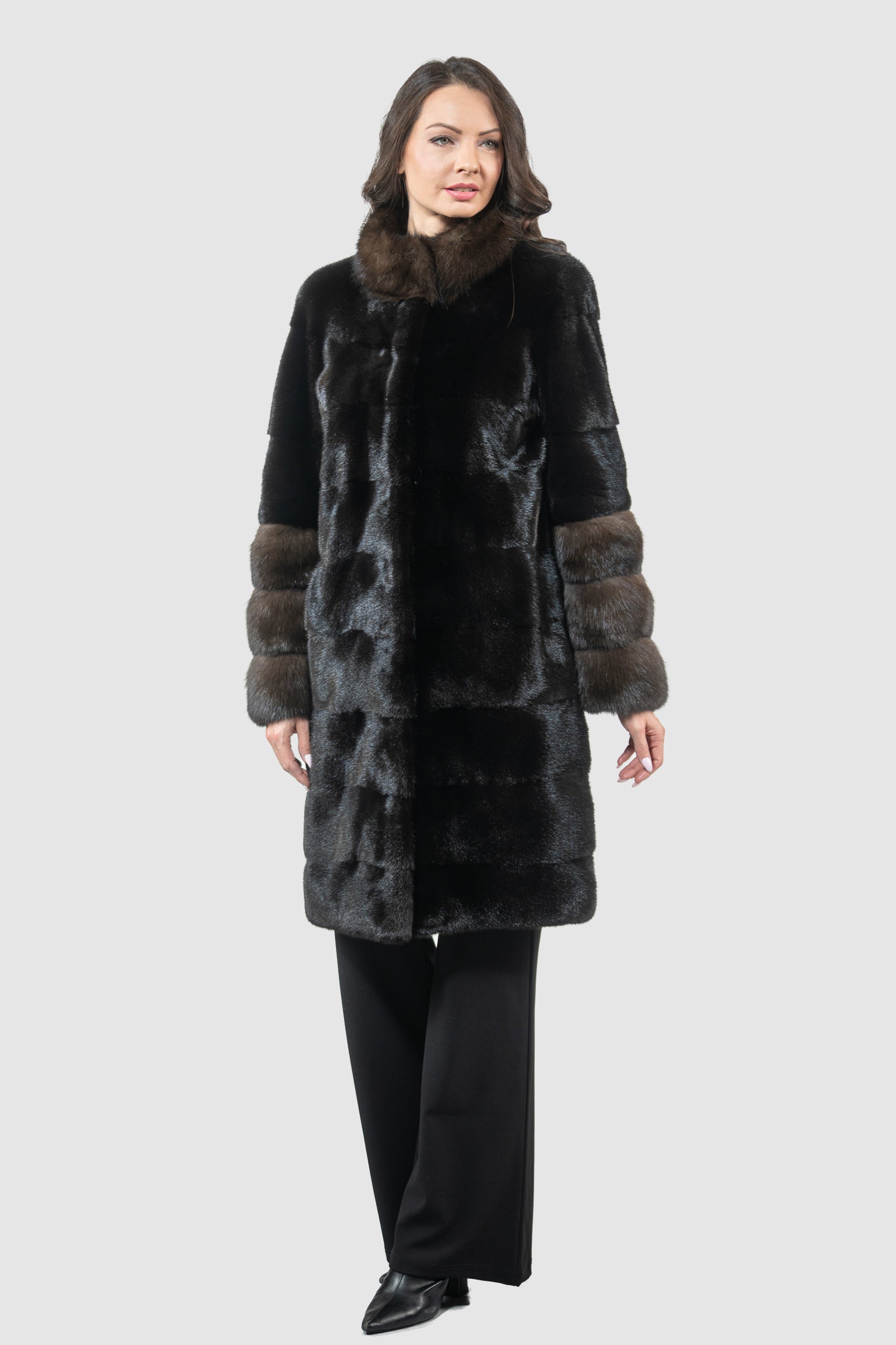 Blackglama Mink Half Coat with Russian Sable Stand Collar