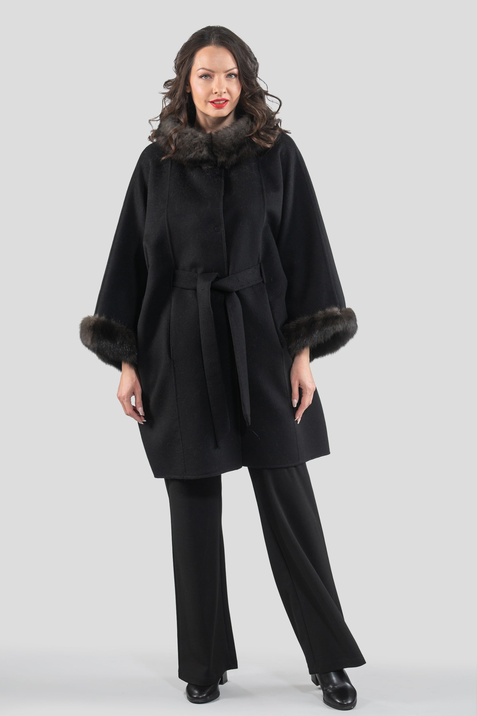Black Cashmere Cape with Russian Sable Trim