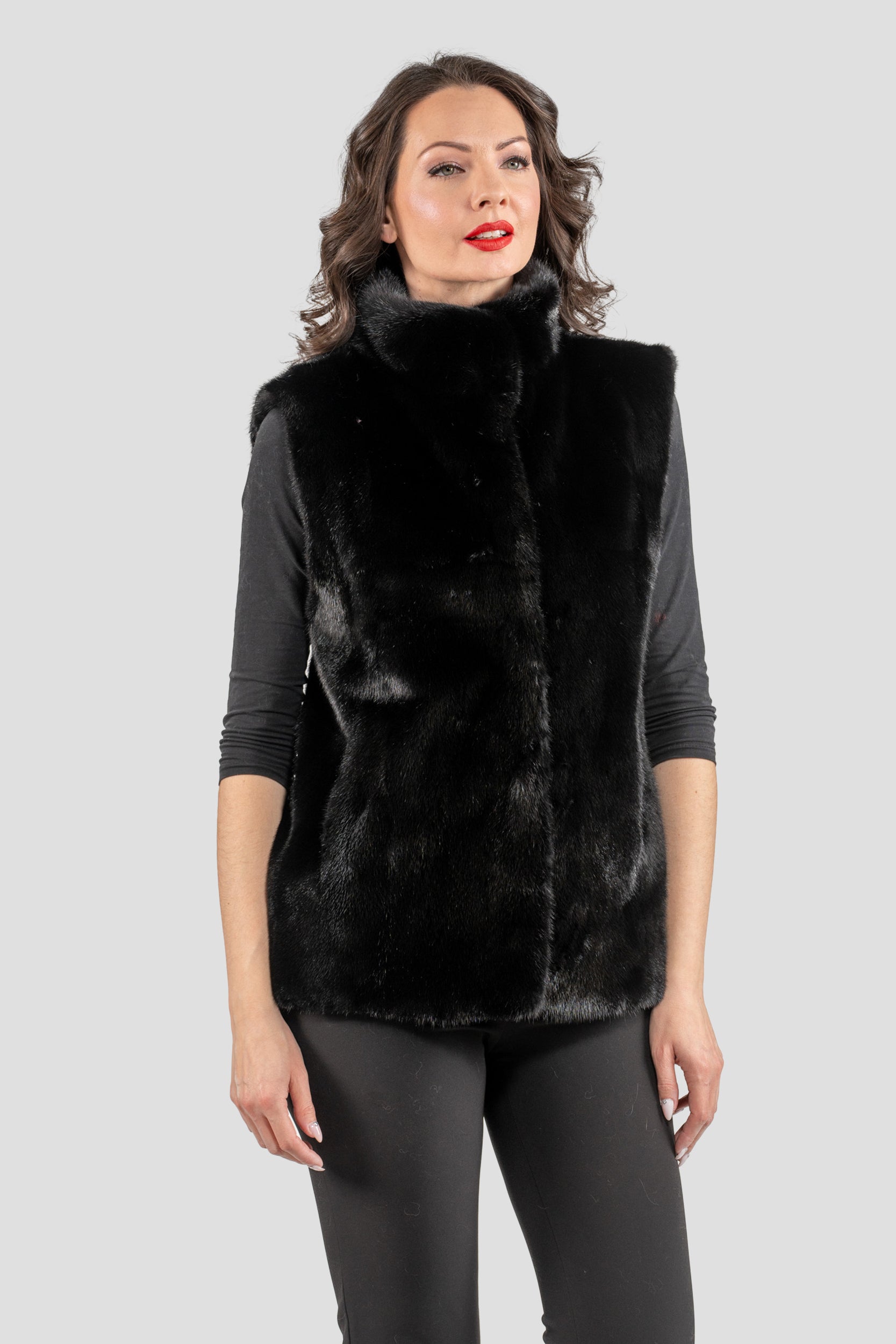 Female Blackglama Mink Short Vest With Stand Collar