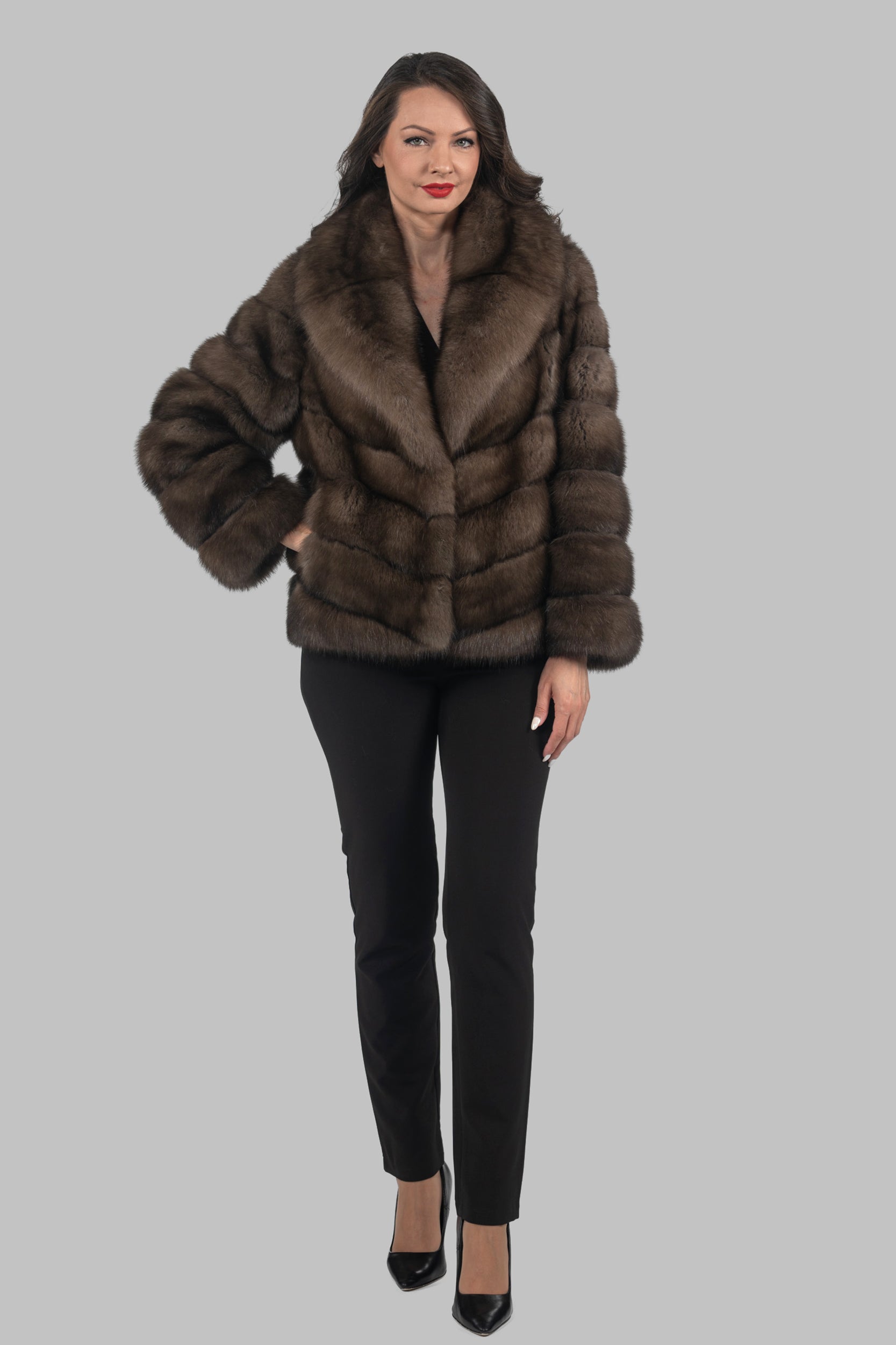 Titanium Russian Sable Jacket with Full Skin Notch Collar