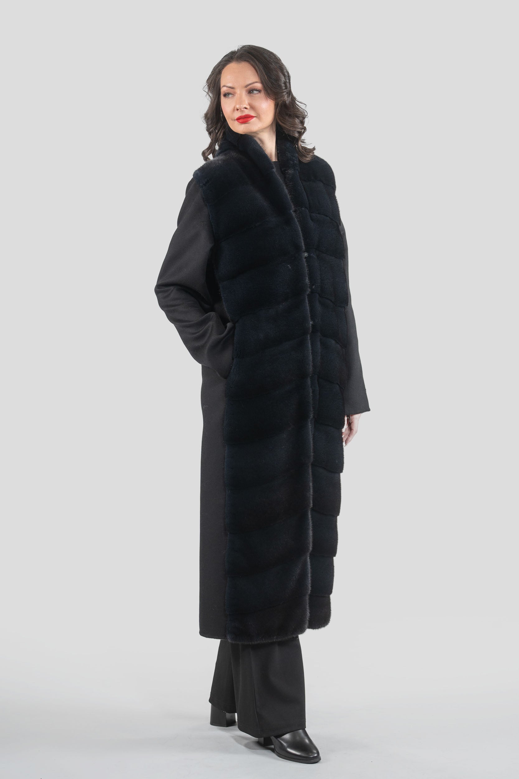 Black Cashmere Coat with Mink Trim