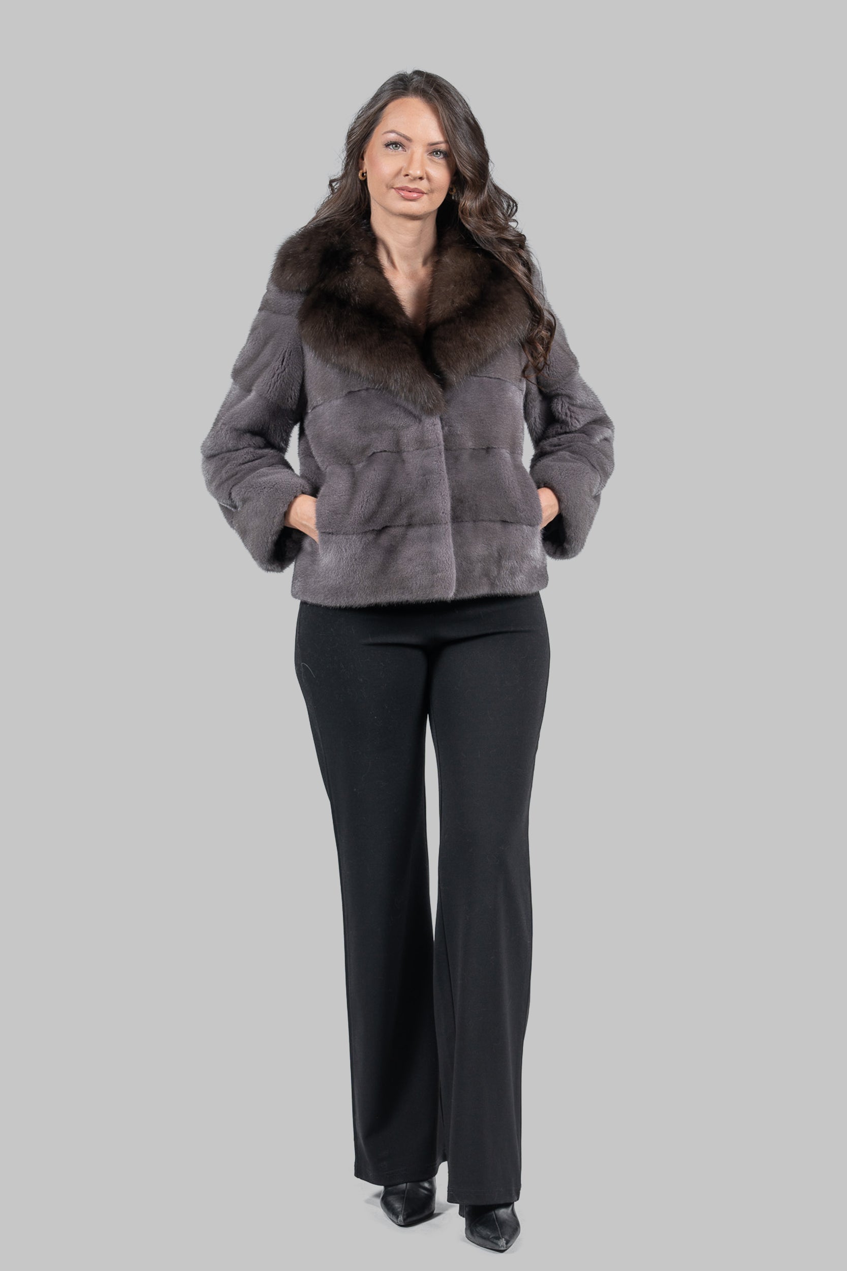 Grey Moon Mink Jacket with Russian Sable Collar