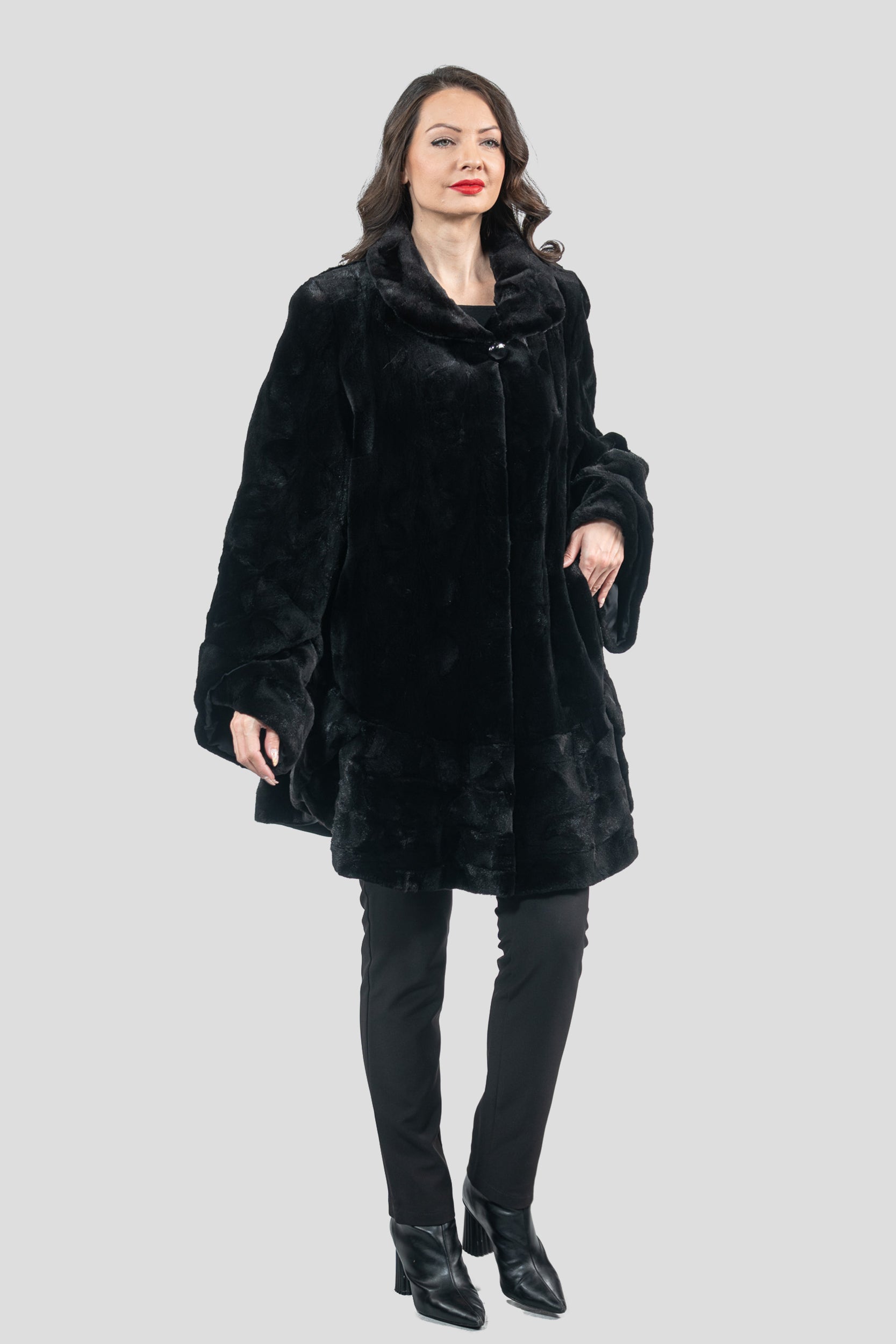 Black Mink Pieced Half Coat