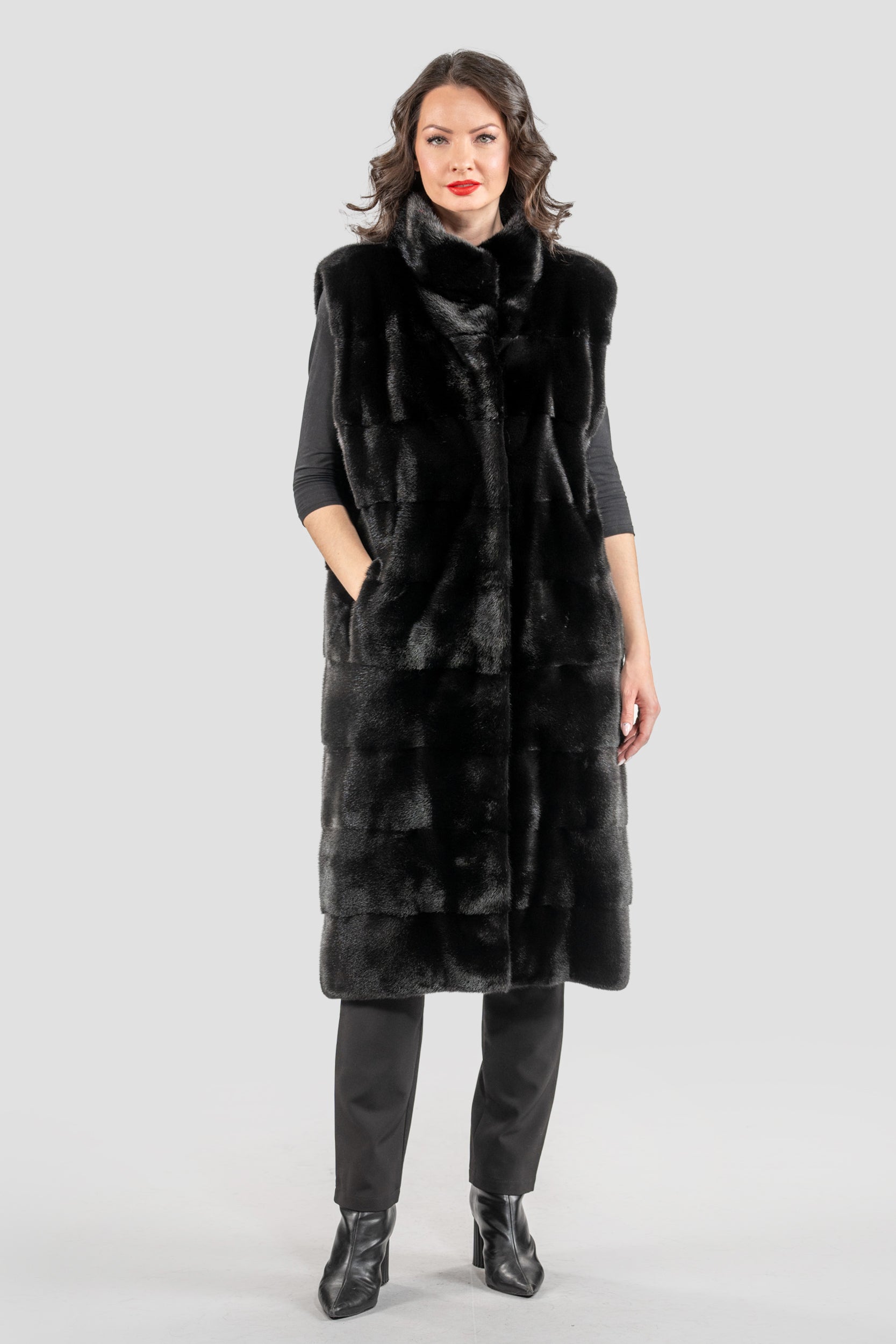 Blackglama Mink Long Vest with Stand Collar