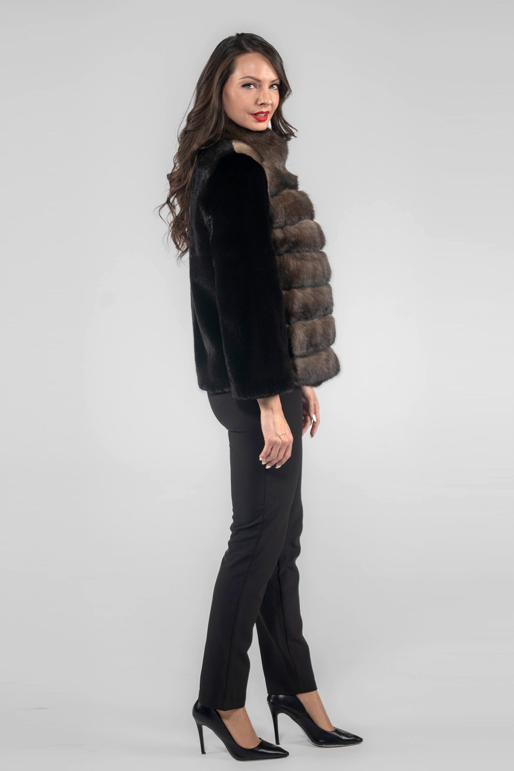 Blackglama Mink Jacket with Stand Collar and Russian Sable Trim