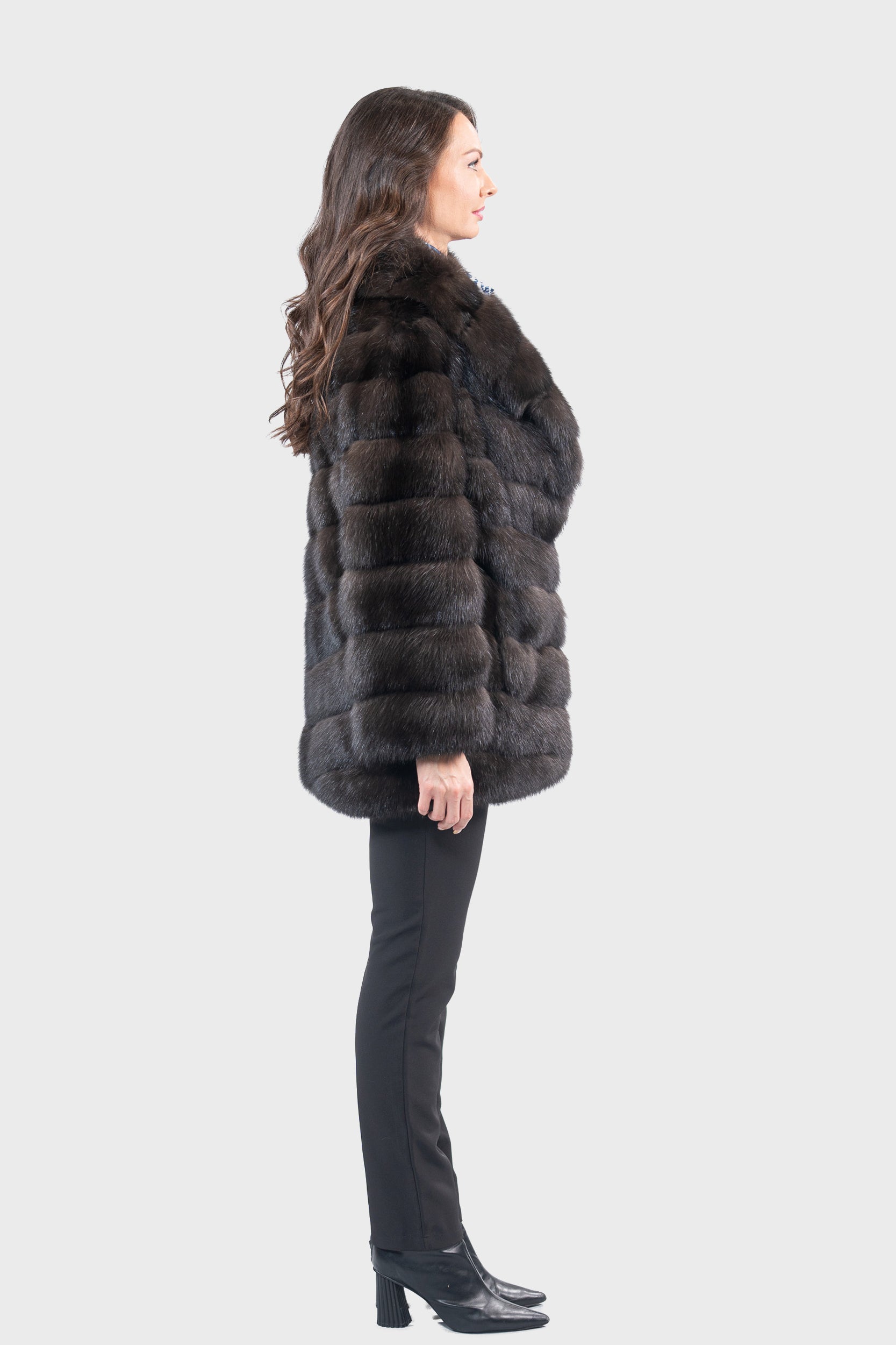 Dark Russian Sable Half Coat With Shawl Collar