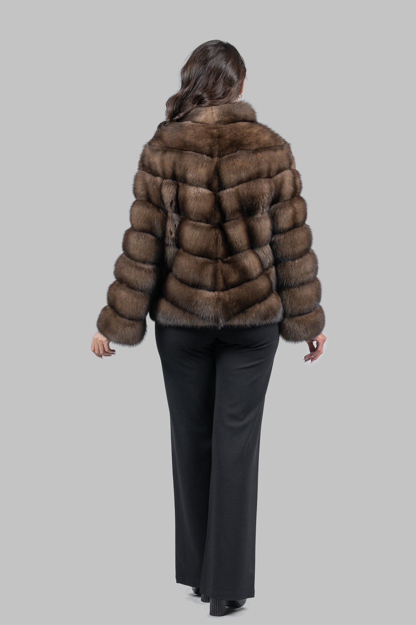 Graphite Russian Sable Chevron Jacket with Stand Collar