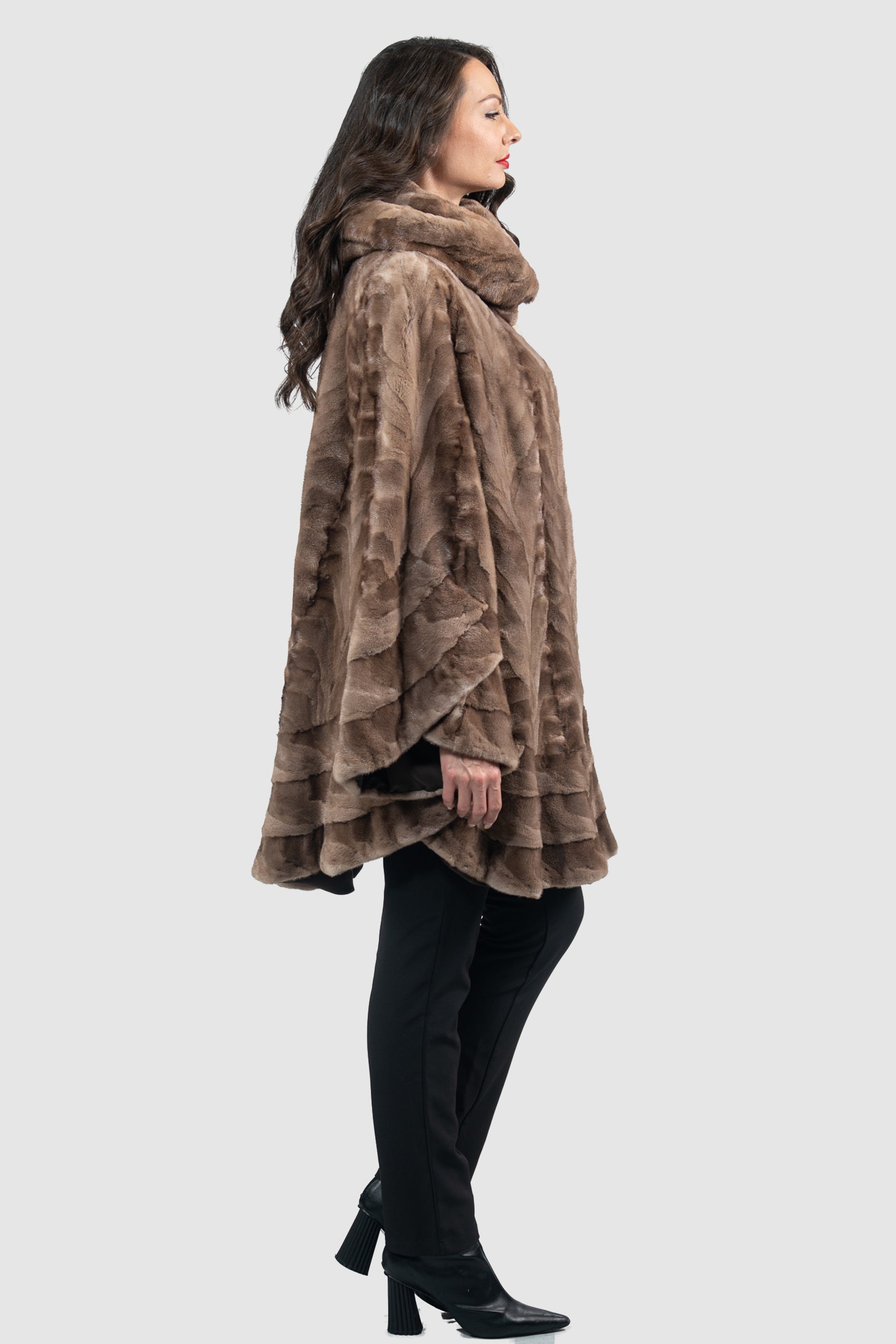 Pastel Mink Pieced Hooded Half Coat