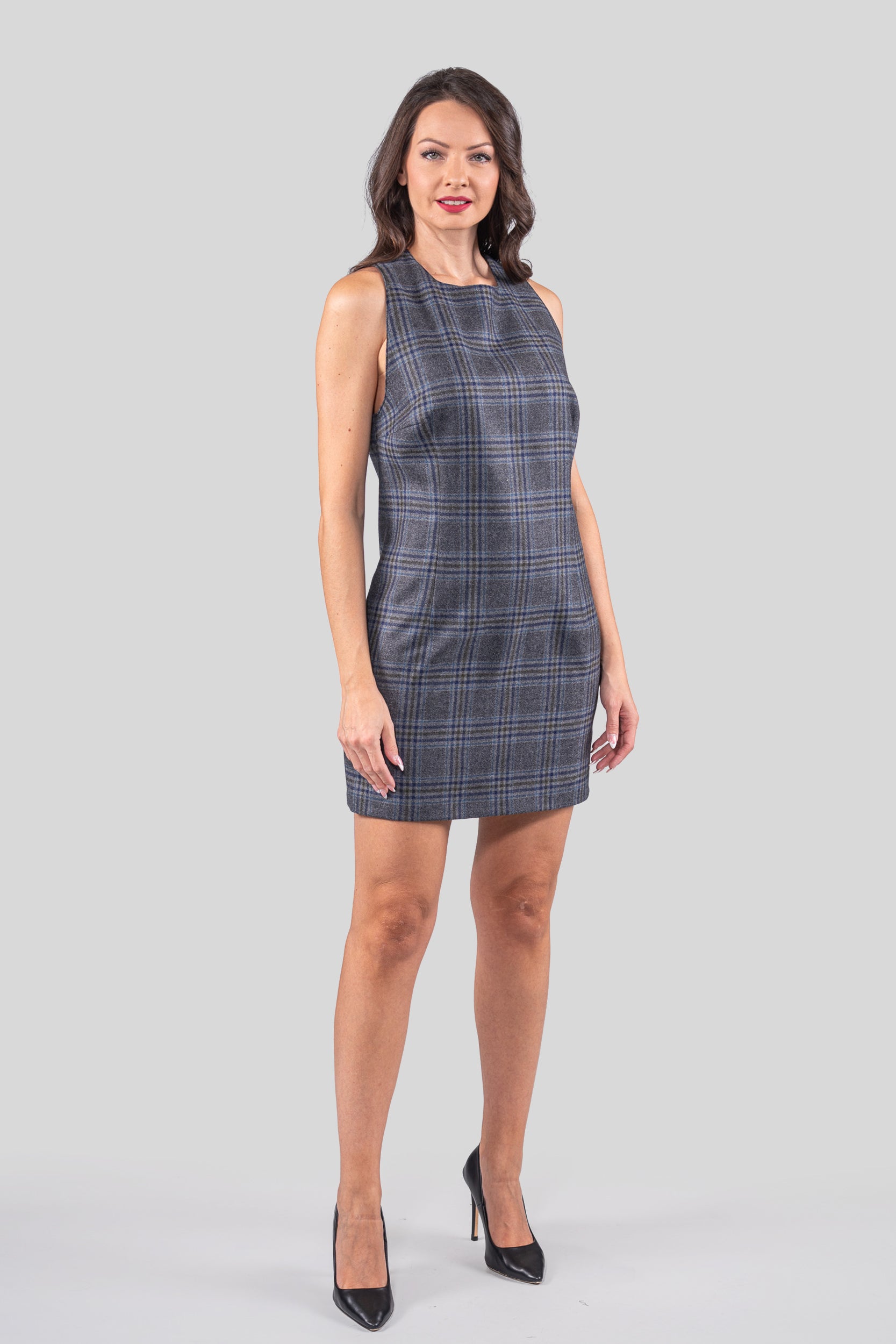 Blue Striped Sleeveless Grey Dress