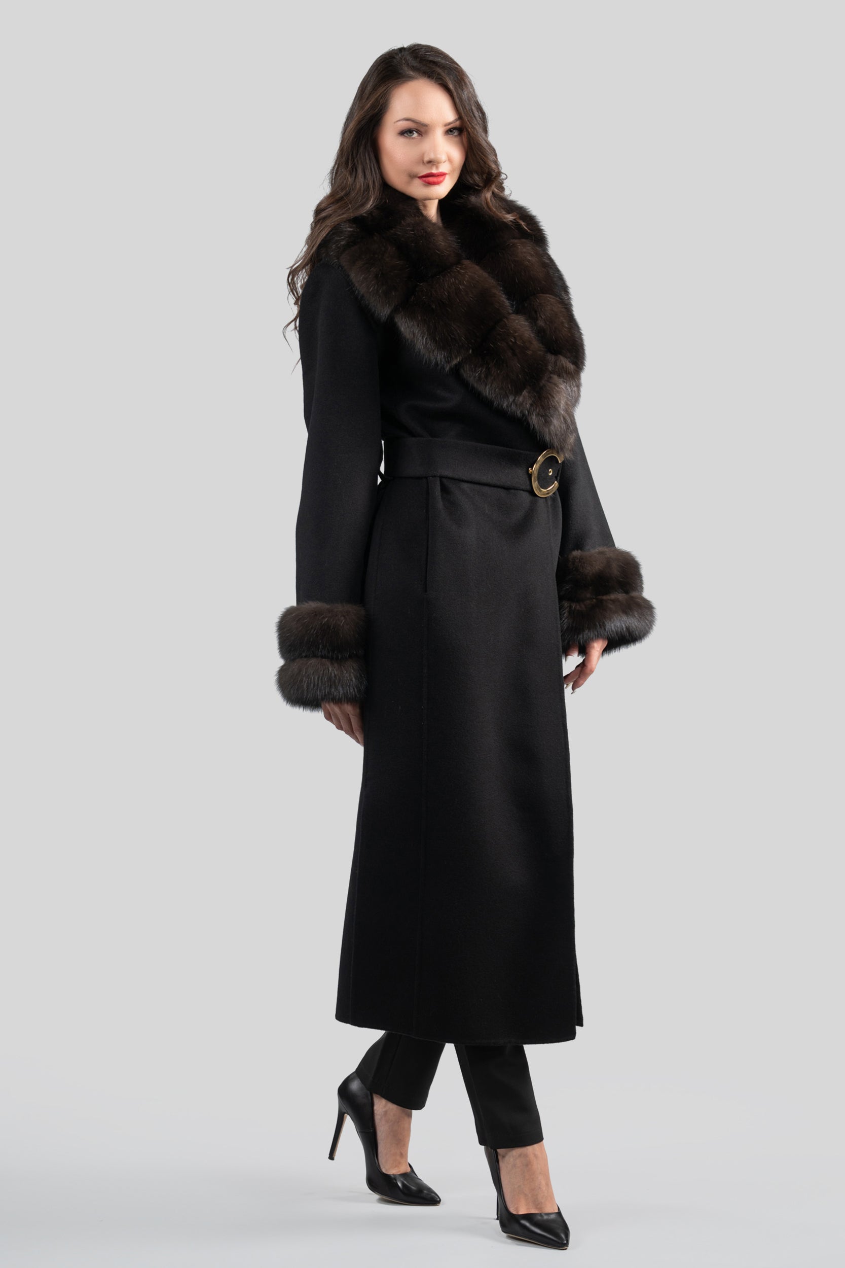 Black Cashmere Coat with Russian Sable Shawl Collar