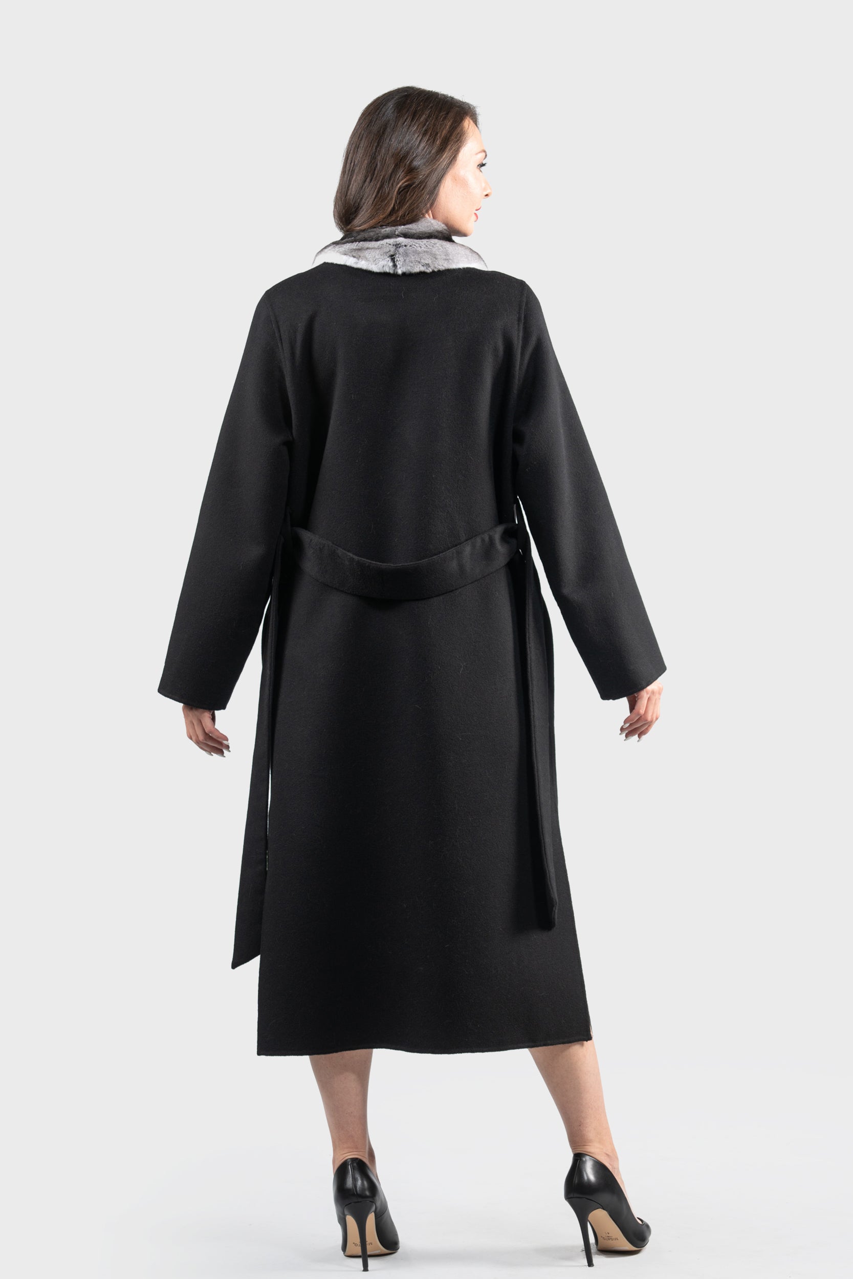 Black Cashmere Coat with Chinchilla Trim