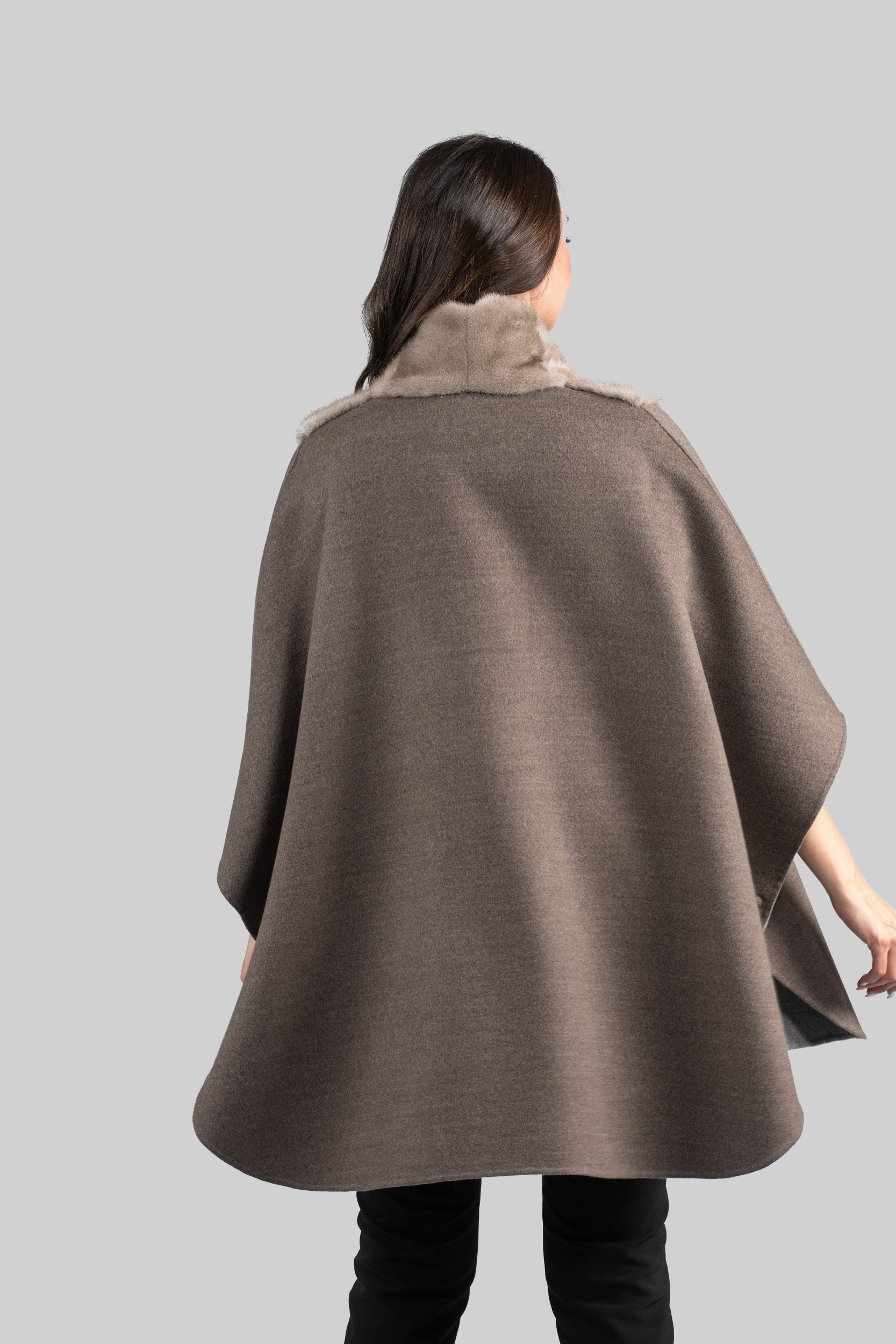 Brown Grey Cashmere Cape with Mink Trim