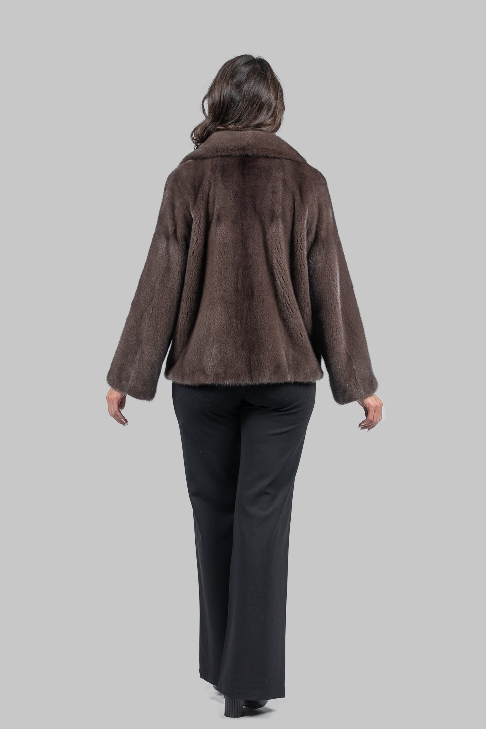 Wood Mink Fur Jacket with Notch Collar